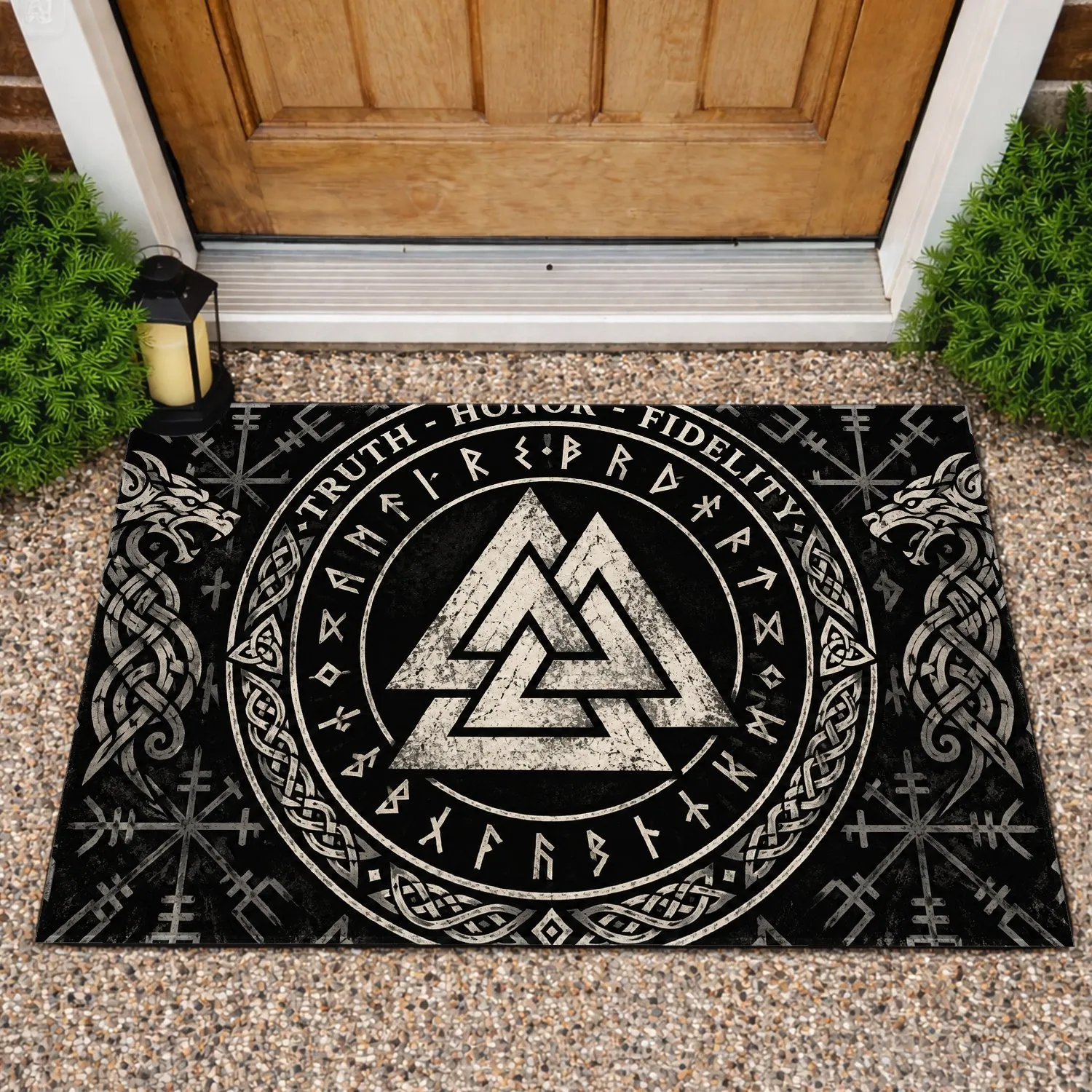 Norse Valknut Rune Circle for Mythology Lovers and Viking-Themed Home Entryways Doormat - 1