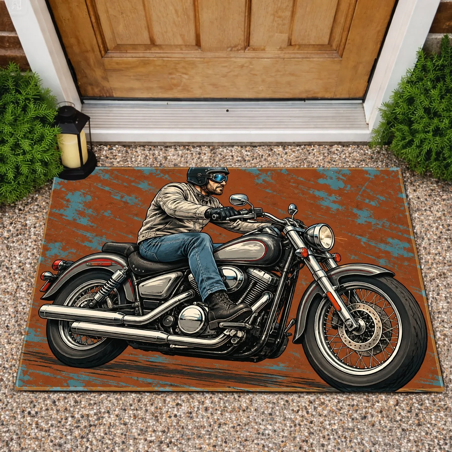 Classic Motorcycle Rider Art for Garage Fans and Everyday Biker-Inspired Home Decor Doormat - 1