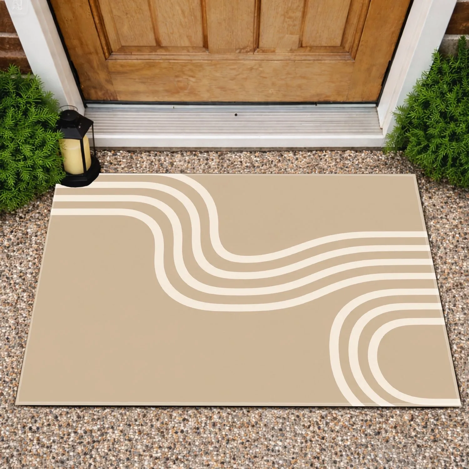 Minimalist Ivory Contour Lines for Calm Modern Entryway Living and Neutral Home Decor Doormat - 1