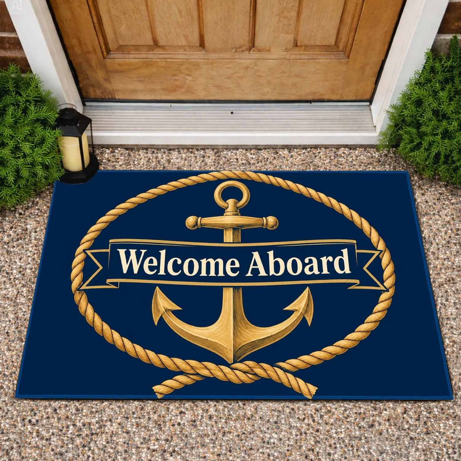 Nautical Anchor And Rope Welcome Aboard For Coastal Home And Boating Enthusiasts Doormat - 1