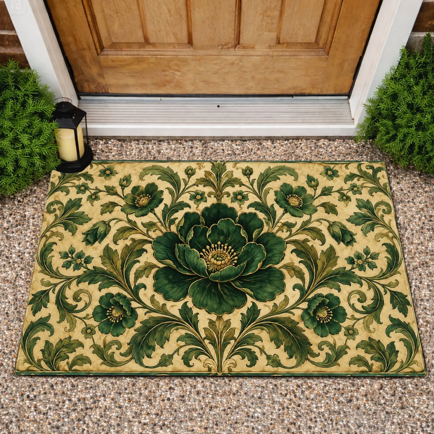 Vintage Emerald Floral Medallion Style for a Calm, Classic Home Entry Doormat - 1