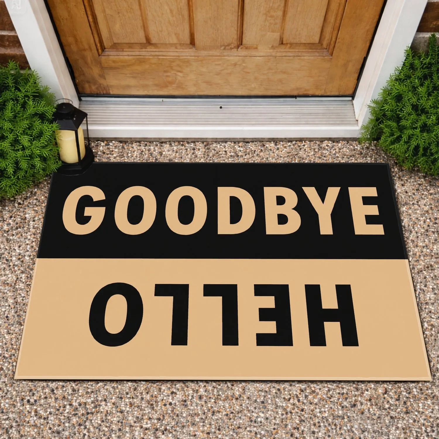 Black And Tan Hello Goodbye Entryway Message For Welcoming Guests And Everyday Homecomings Doormat - 1