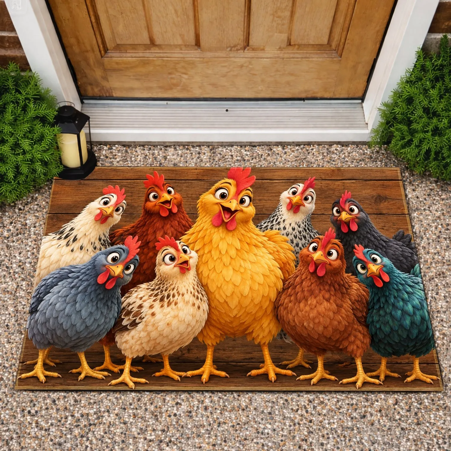 Nine Cartoon Chickens For Cheerful Farmhouse Kitchens And Easter Spring Celebrations Doormat - 1