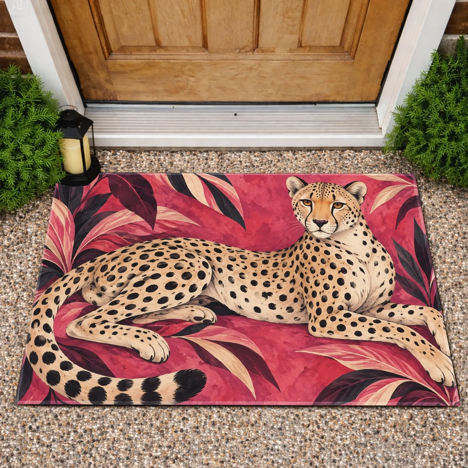 Pink Spotted Cheetah for Bold Safari-Inspired Home Decorating and Wild Style Lovers Doormat - 1