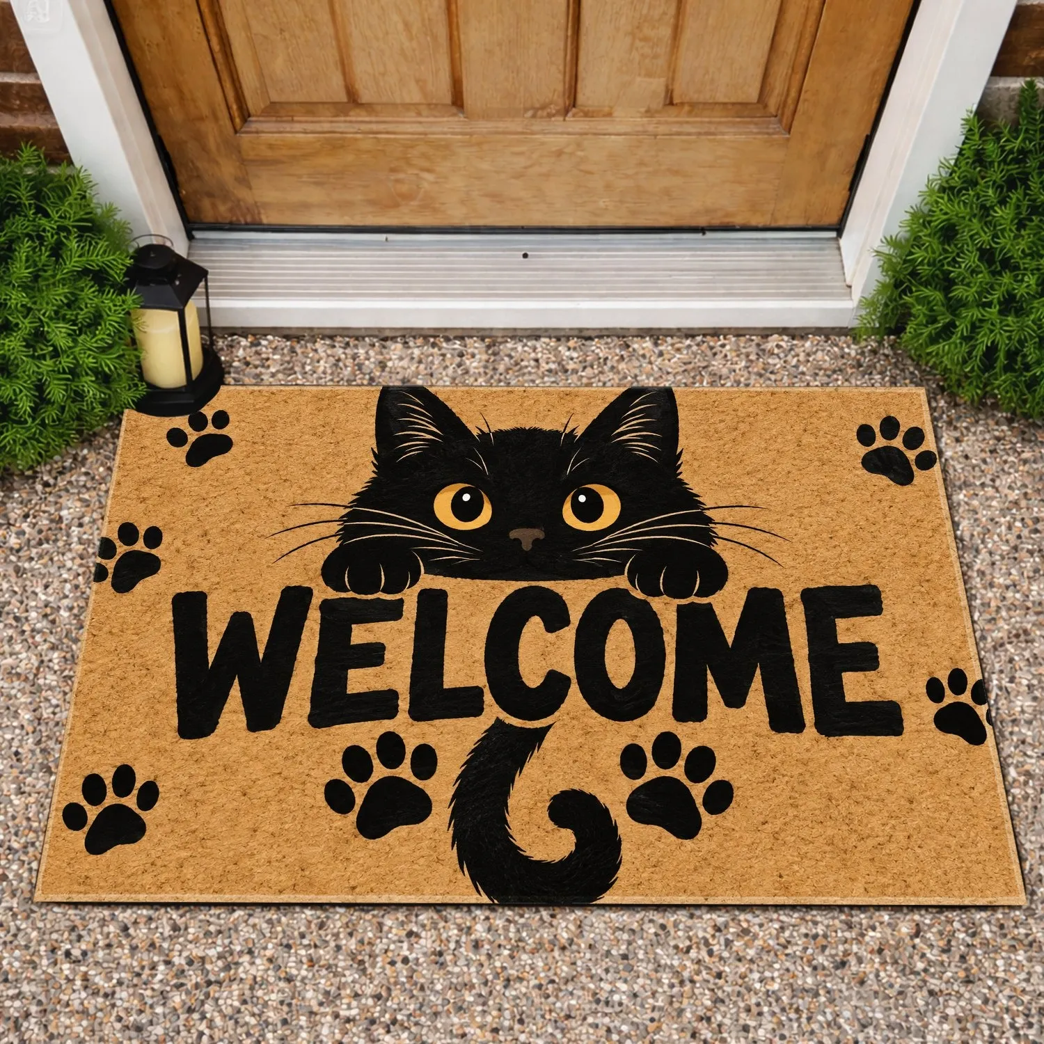 Black Cat Welcome Paw Prints for a Cozy Cat Lover Home Entrance and Pet-Friendly Living Doormat - 1