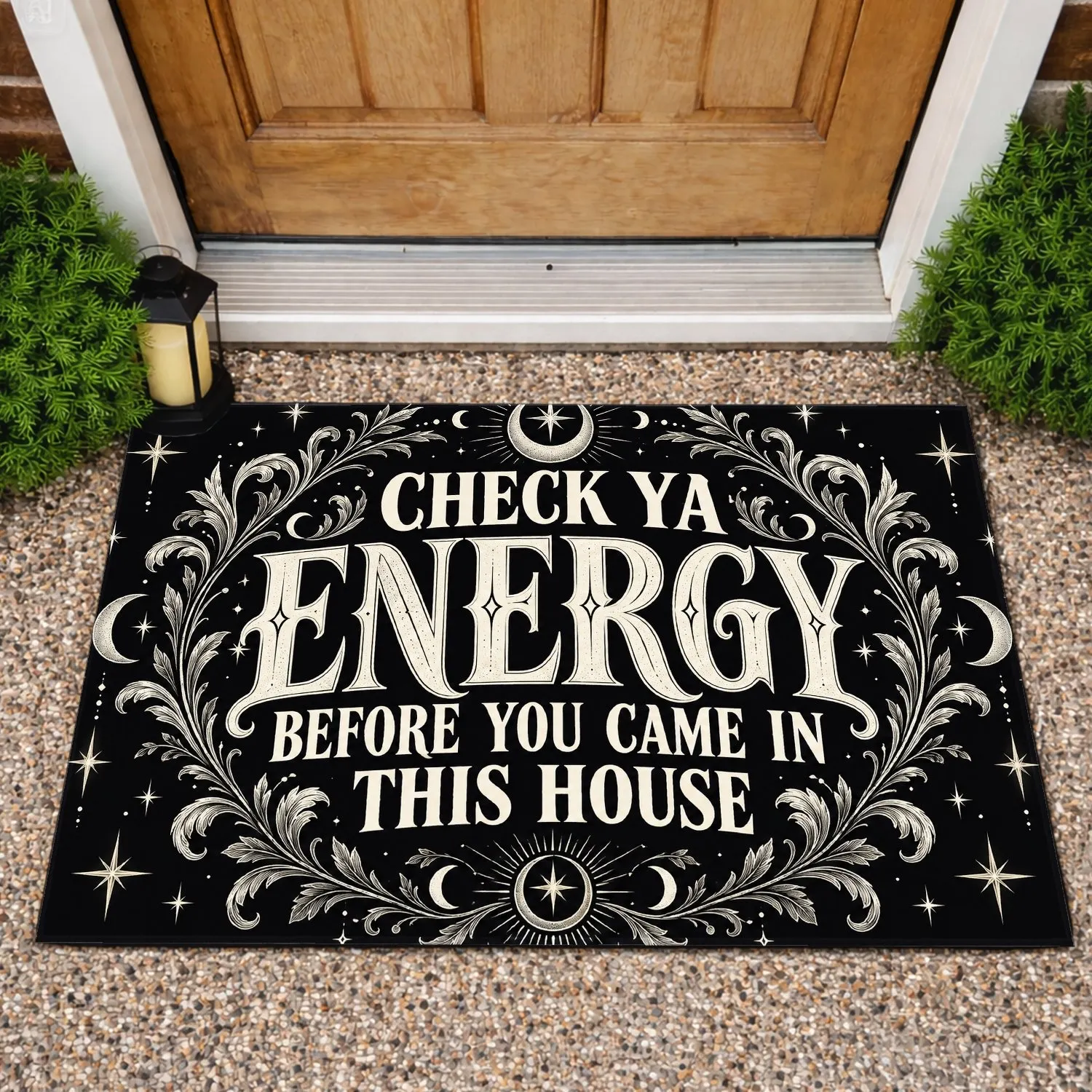 Check Ya Energy House Phrase Celestial Gothic Entryway Humor Housewarming Gift Doormat - 1