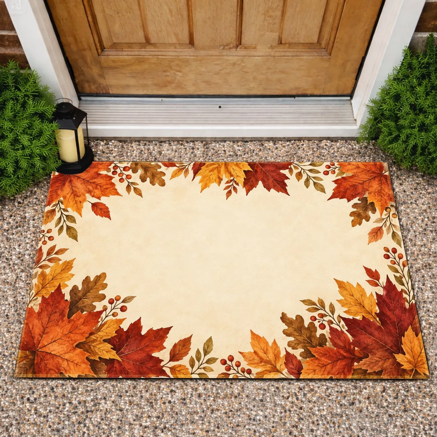 Autumn Maple Leaves And Rustic Border For A Cozy Fall Entryway And Seasonal Home Style Doormat - 1