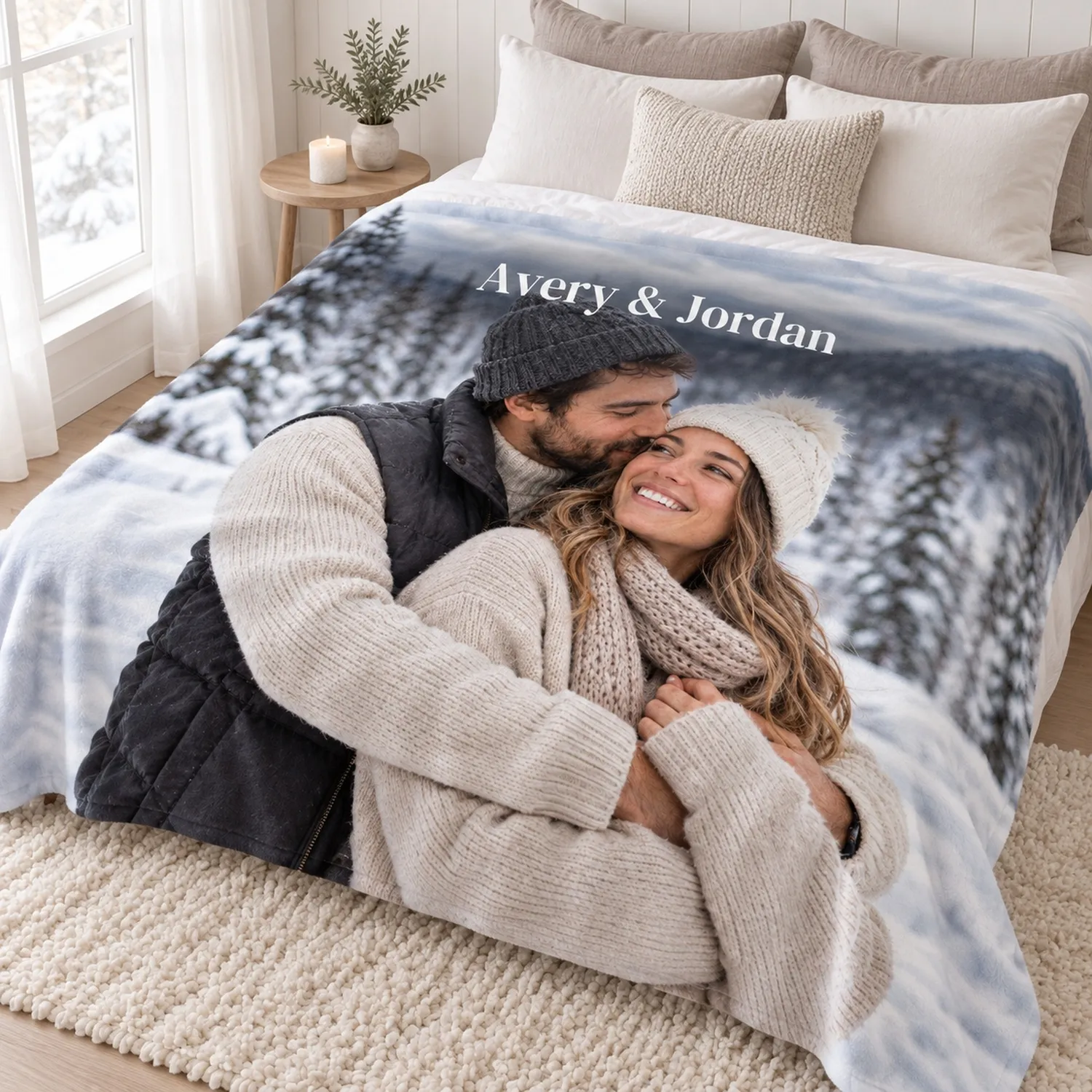 Personalized Fleece Blanket – Custom Names, Winter Romance Anniversary Gift - 1