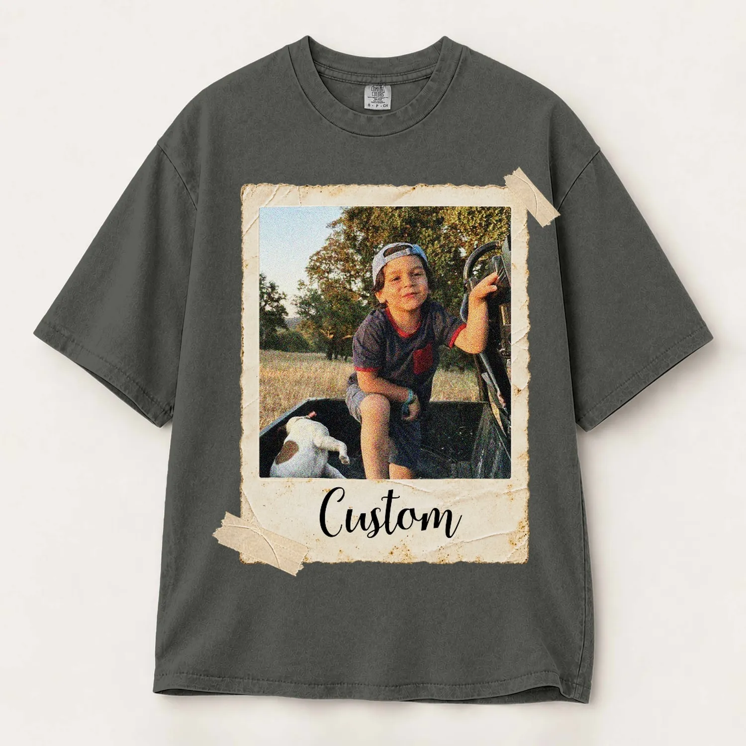 Personalized Bootleg Tee – Custom Photo & Name, Vintage Polaroid Picture Frame Gift - 1