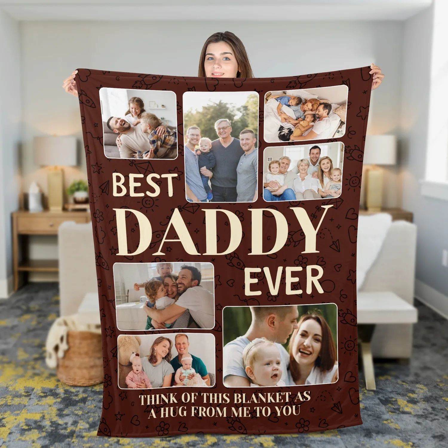 Personalized Best Dad Ever Photo Collage Blanket – Custom 7 Picture Throw for Daddy or Mom, Christmas Gift from Kids - 1