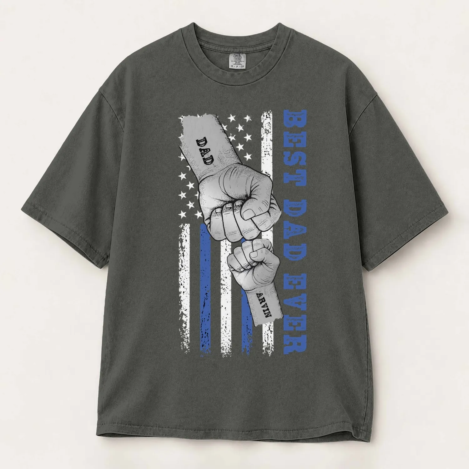 Personalized Bootleg Tee – Custom Dad & Kids Names, Best Dad Ever American Flag Fist Bump Father's Day Gift - 1