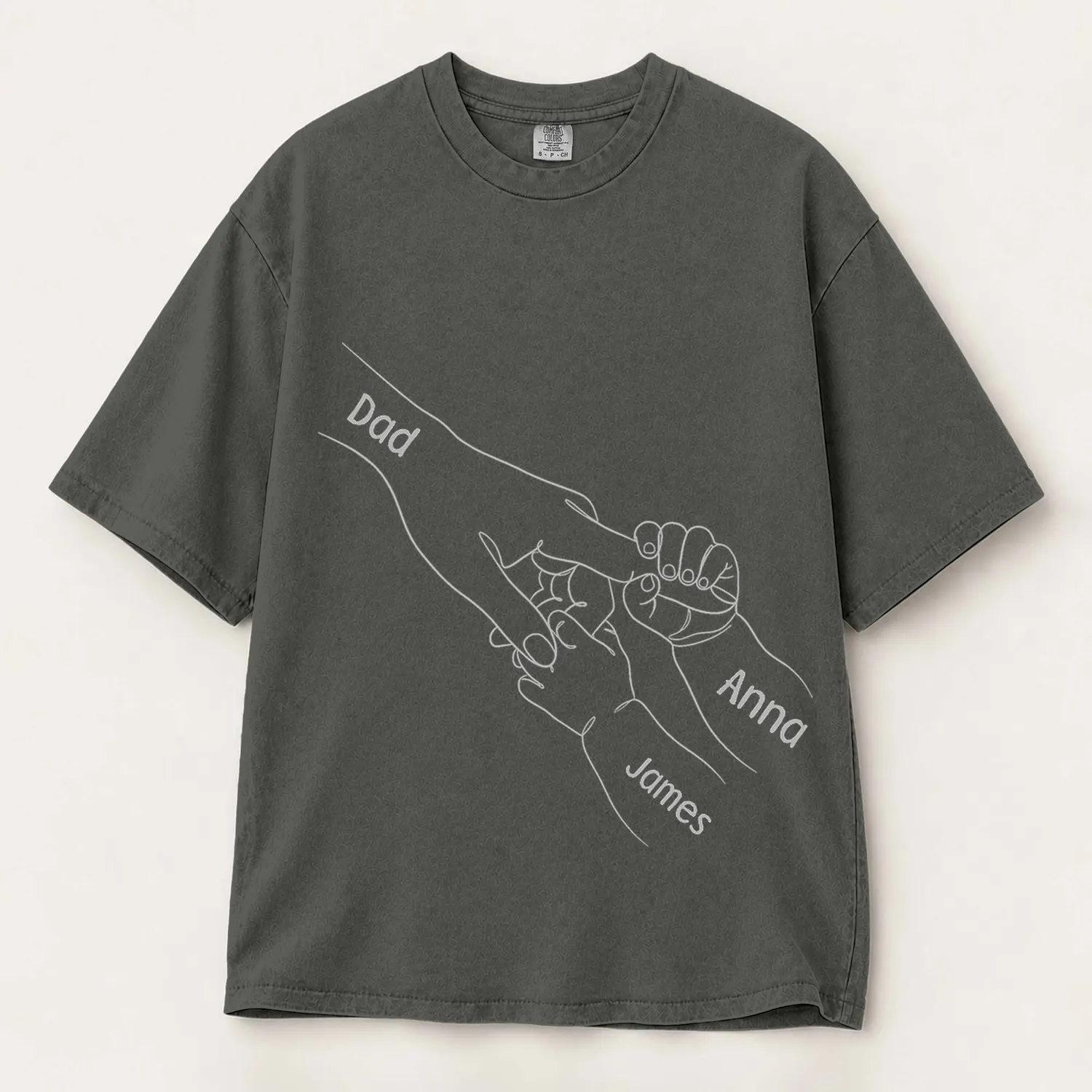 Personalized Bootleg Tee – Custom Dad & Kids Names, Line Art Holding Hands Father's Day Gift - 1