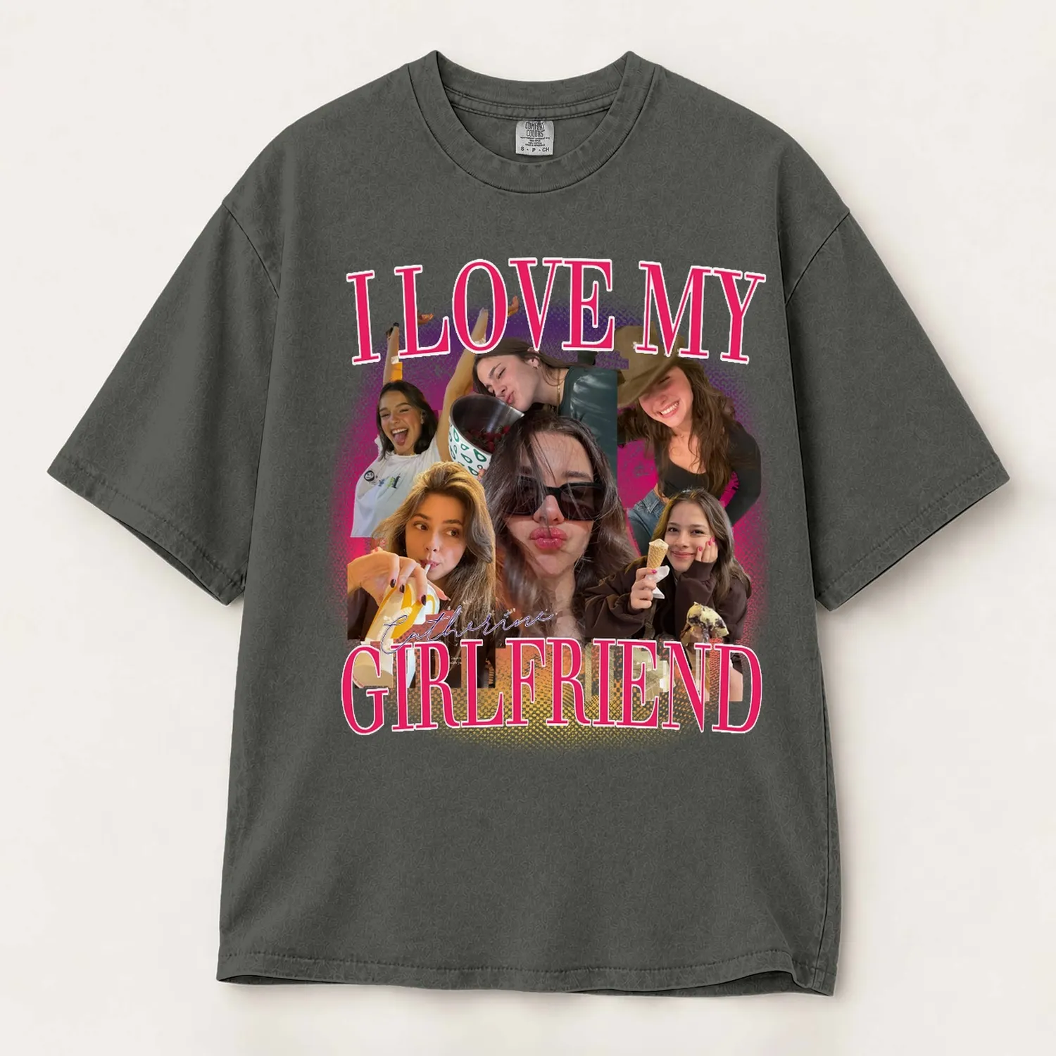 Personalized Bootleg Tee – Custom Photos, Name & Text, I Love My Girlfriend Photo Collage Valentine Gift - 1