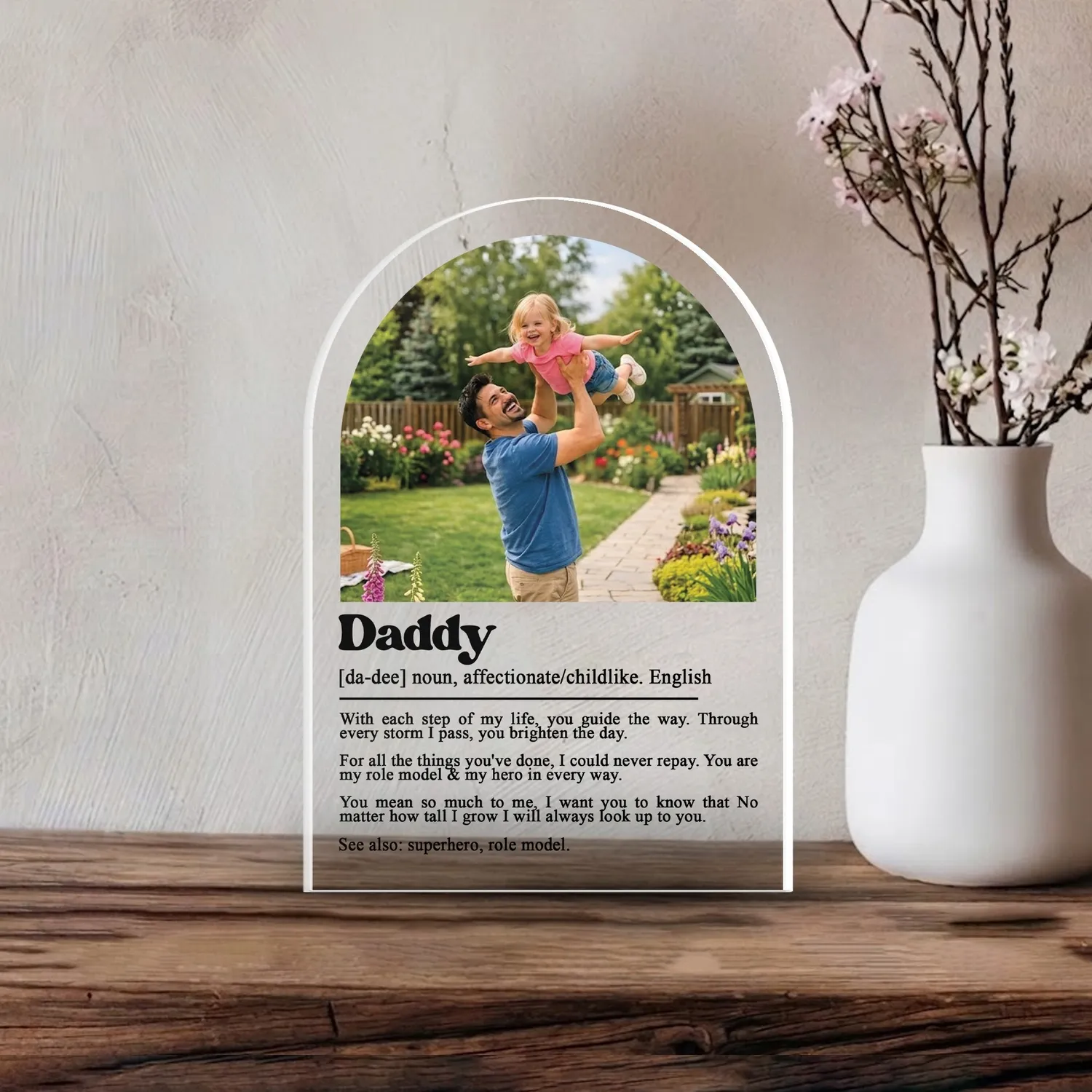 Personalized Daddy Definition Photo Acrylic Plaque – Custom Arch Picture Keepsake for Dad, Papa, Father, Christmas Gift - 1