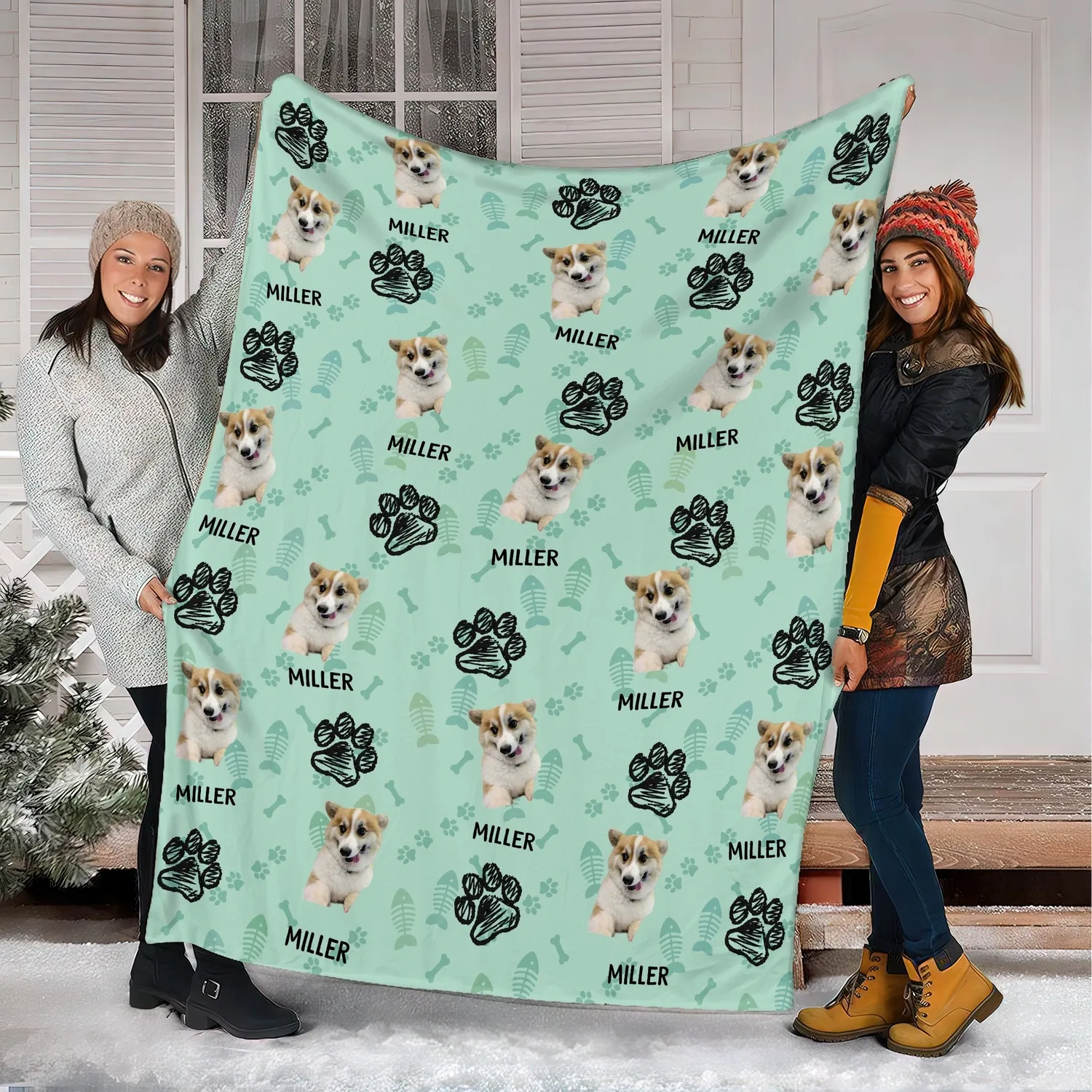 Personalized Pet Photo Blanket – Custom Dog Cat Photos & Names, 1 to 5 Pets, Paw Print Pattern Dog Mom Cat Lover Gift - 1