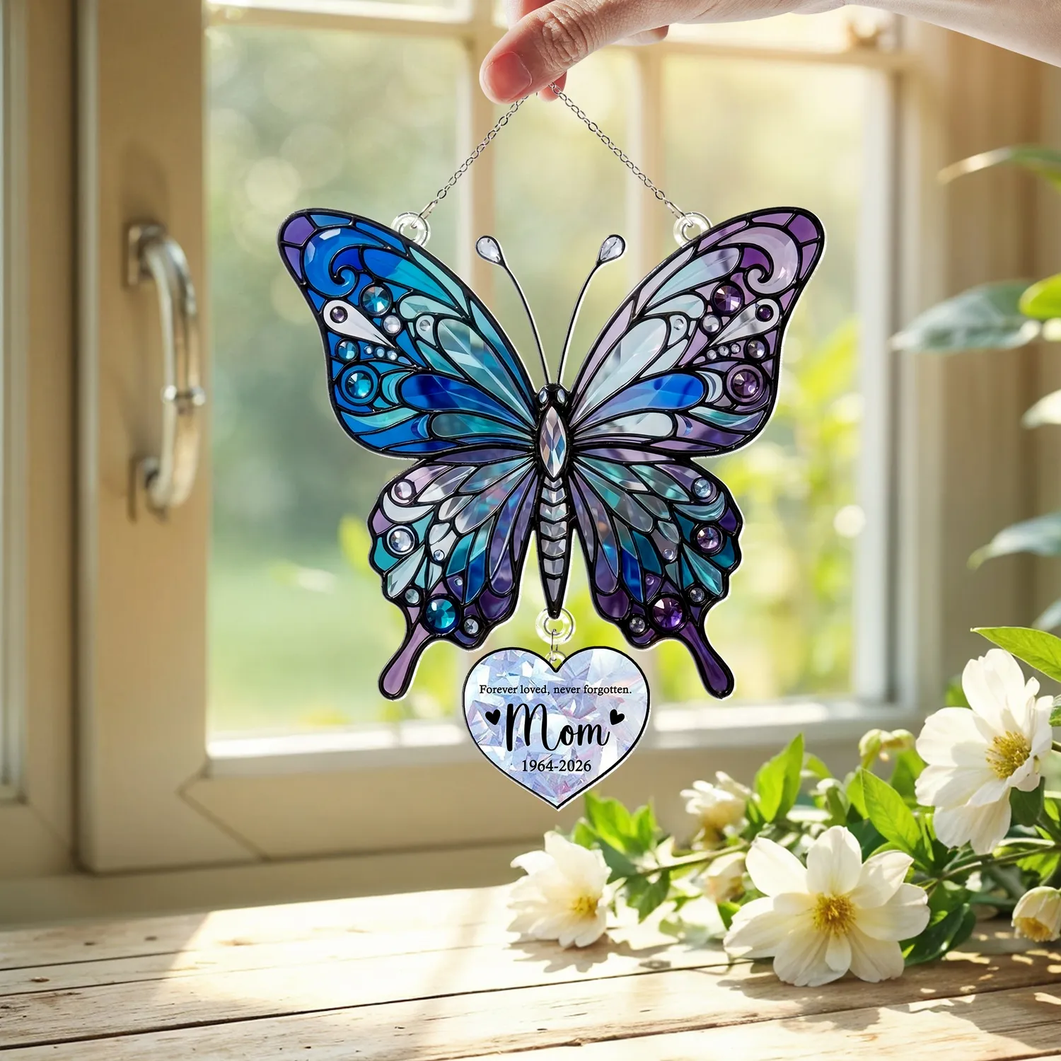 Personalized Butterfly Memorial Ornament – Custom Mom Heart Charm Acrylic Decor with Name, Christmas Sympathy Gift - 1