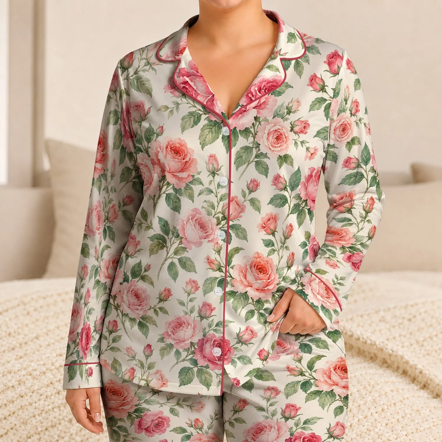 Watercolor Rose Garden for Romantic Spring Mornings and Relaxed Weekends Satin Pajamas Set - 1