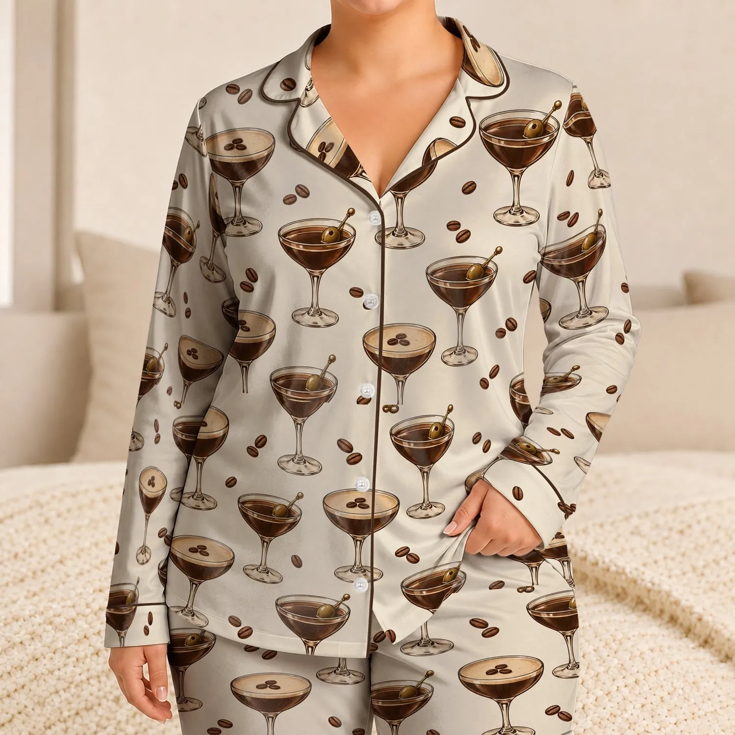 Espresso Martini Glasses for Cozy Cocktail Lovers and Elegant Evenings Satin Pajamas Set - 1