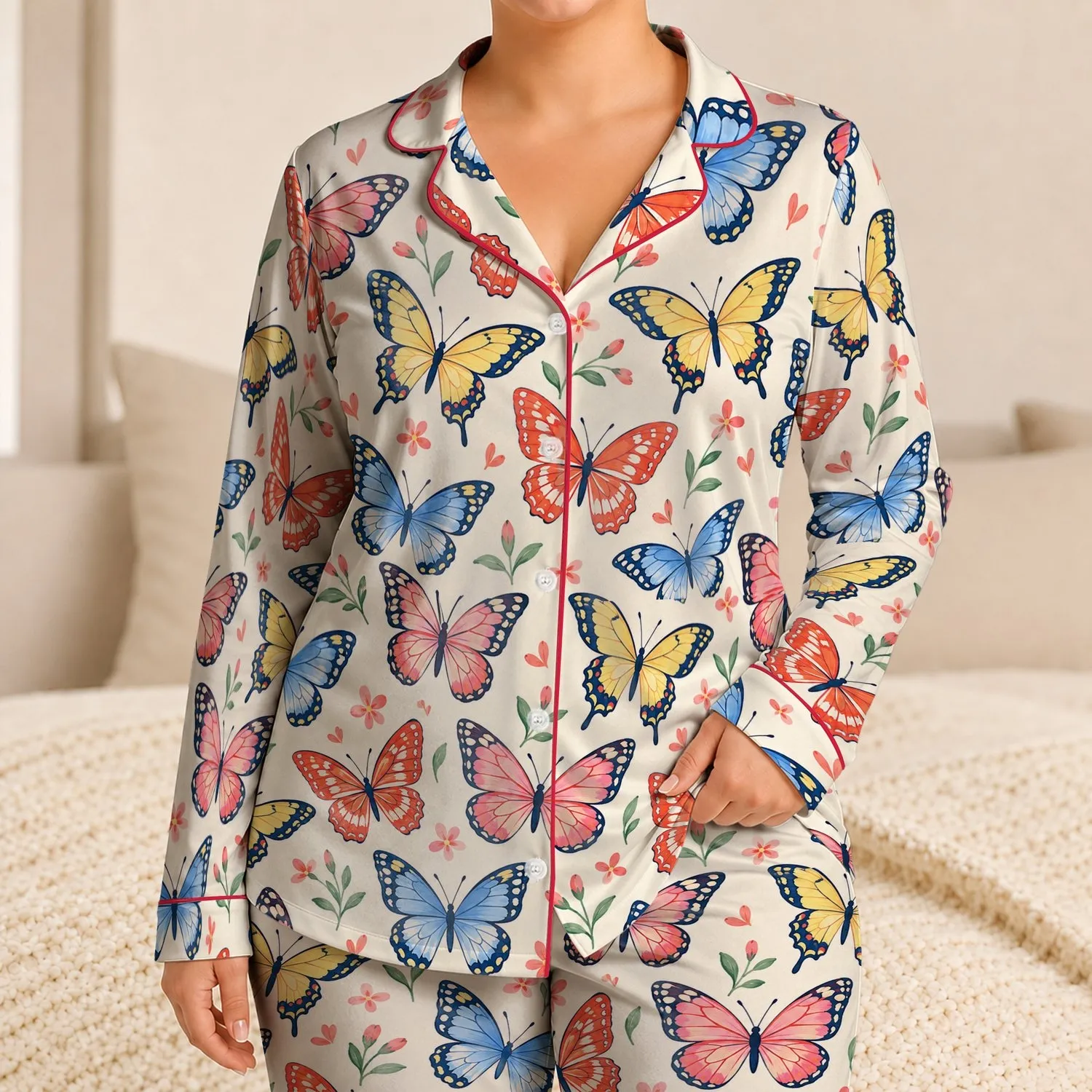 Colorful Butterfly Garden for Whimsical Springtime Lounging and Relaxation Satin Pajamas Set - 1
