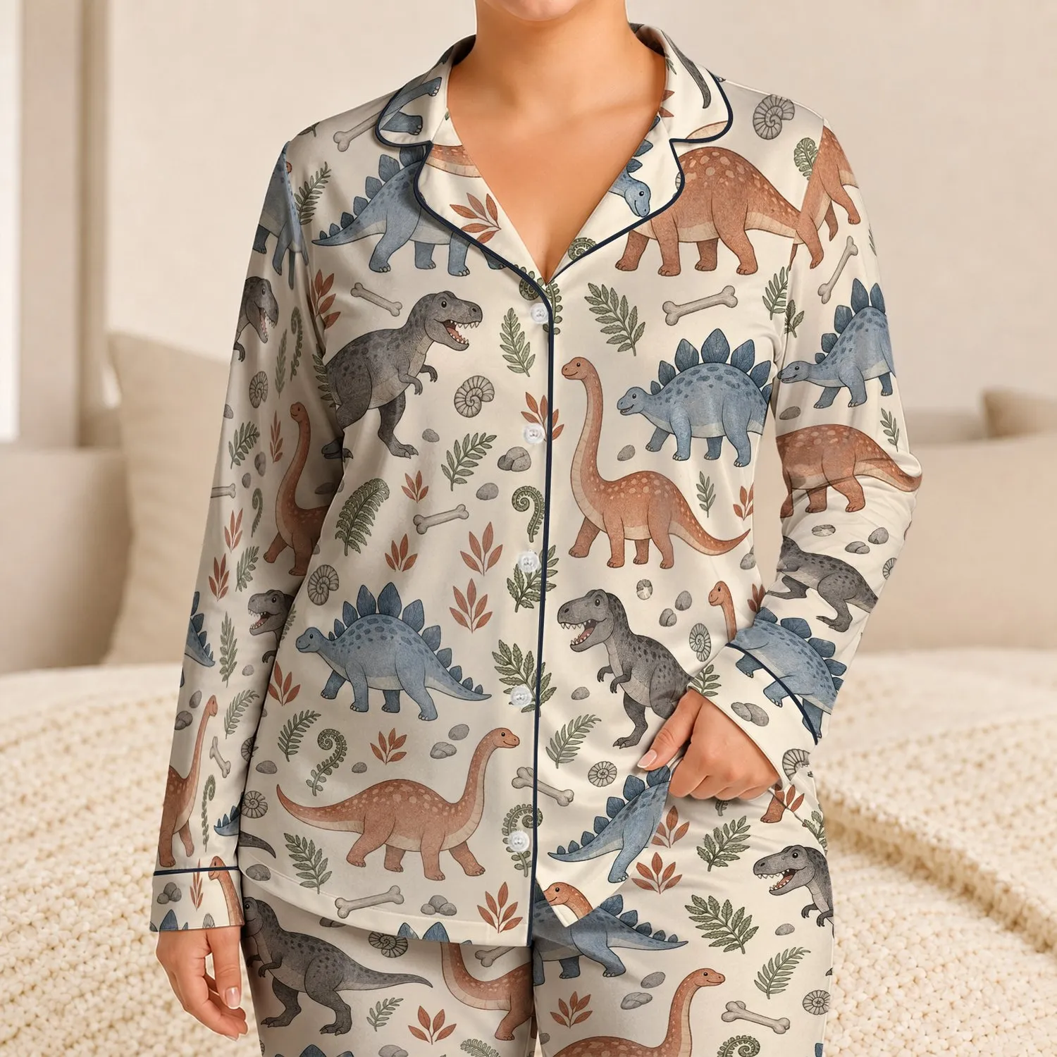 Playful Dinosaur Friends for Cozy Halloween Nights and Everyday Little Explorer Adventures Satin Pajamas Set - 1