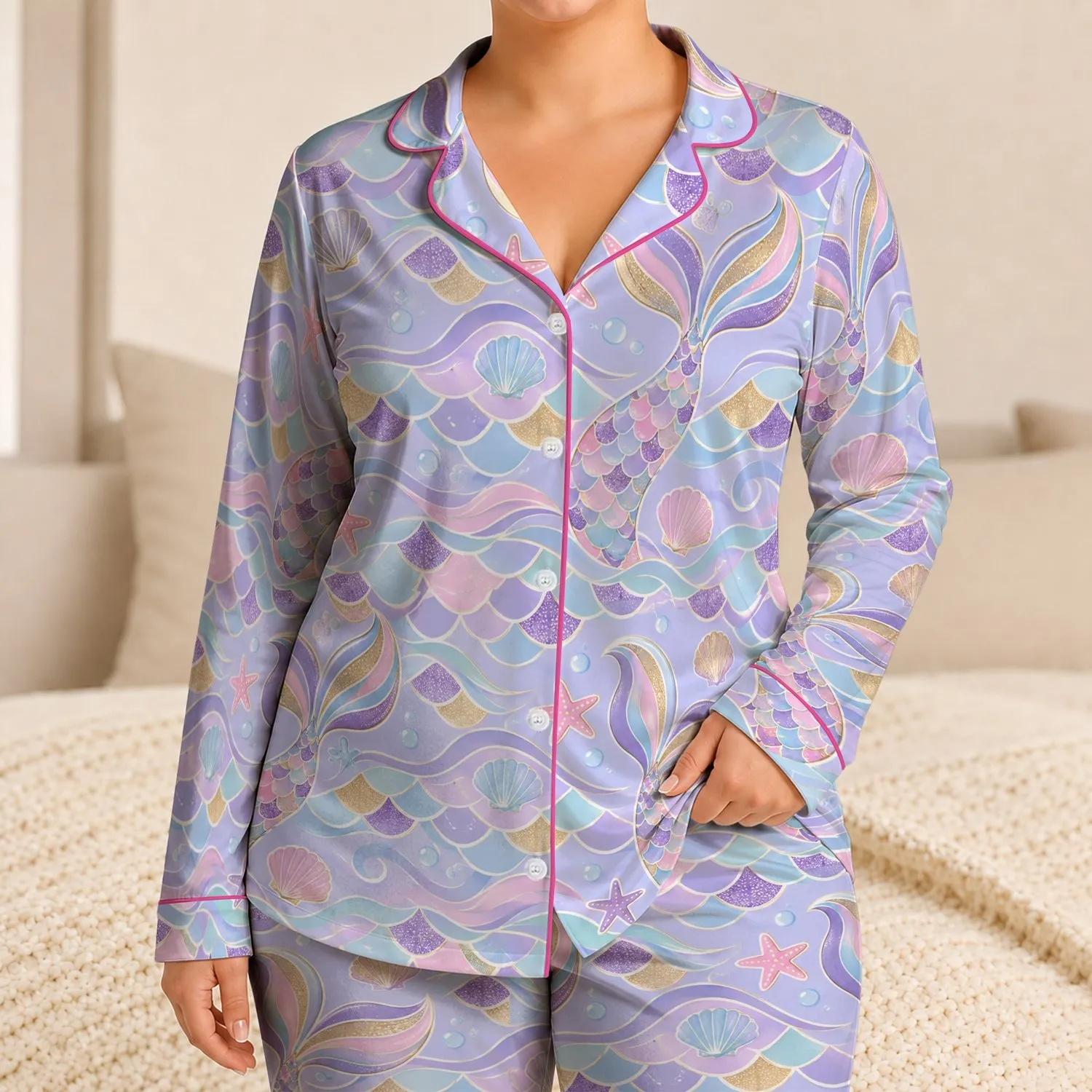Mermaid Tails and Pastel Fish Scales for Sunny Summer Adventures for Girls Satin Pajamas Set - 1