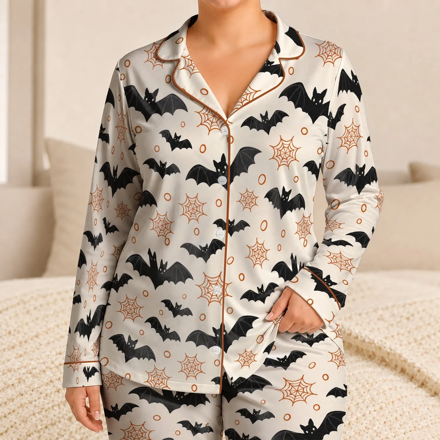 Halloween Bats and Spiderwebs for Cozy Autumn Nights and Festive October Fun for Girls Satin Pajamas Set - 1