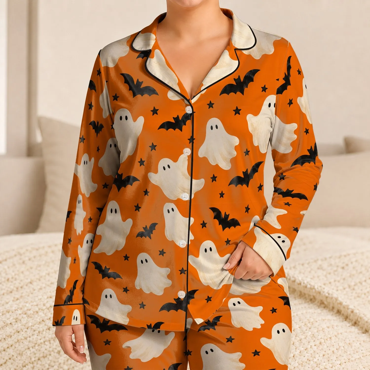 Playful Ghosts and Bats for Cozy Halloween Nights and Festive Seasonal Gifting for Kids Satin Pajamas Set - 1