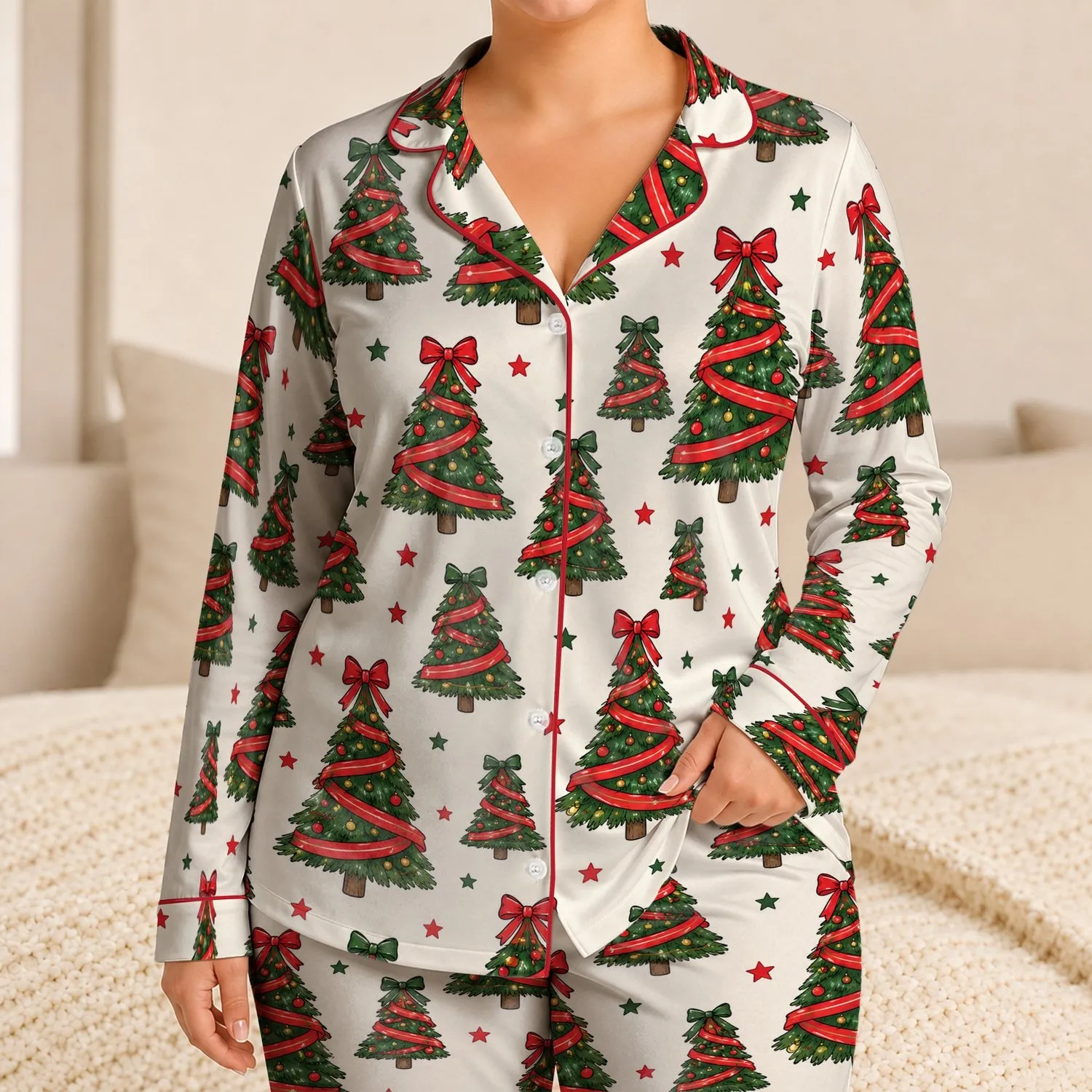 Christmas Tree Motifs for Cozy Holiday Mornings and Festive Family Moments for Kids Satin Pajamas Set - 1
