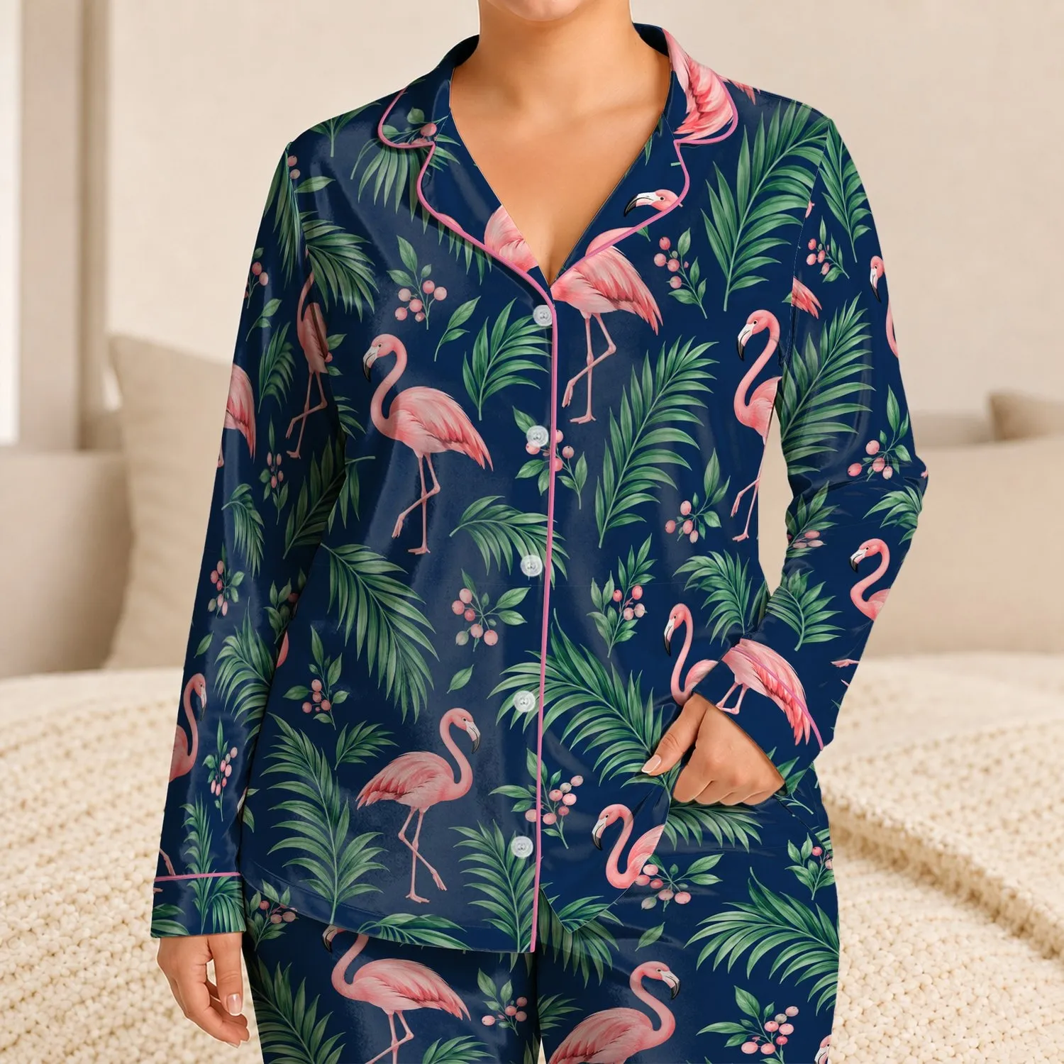 Pink Flamingos And Palm Leaves For Tropical Getaways And Relaxed Coastal Living For Men Satin Pajamas Set - 1