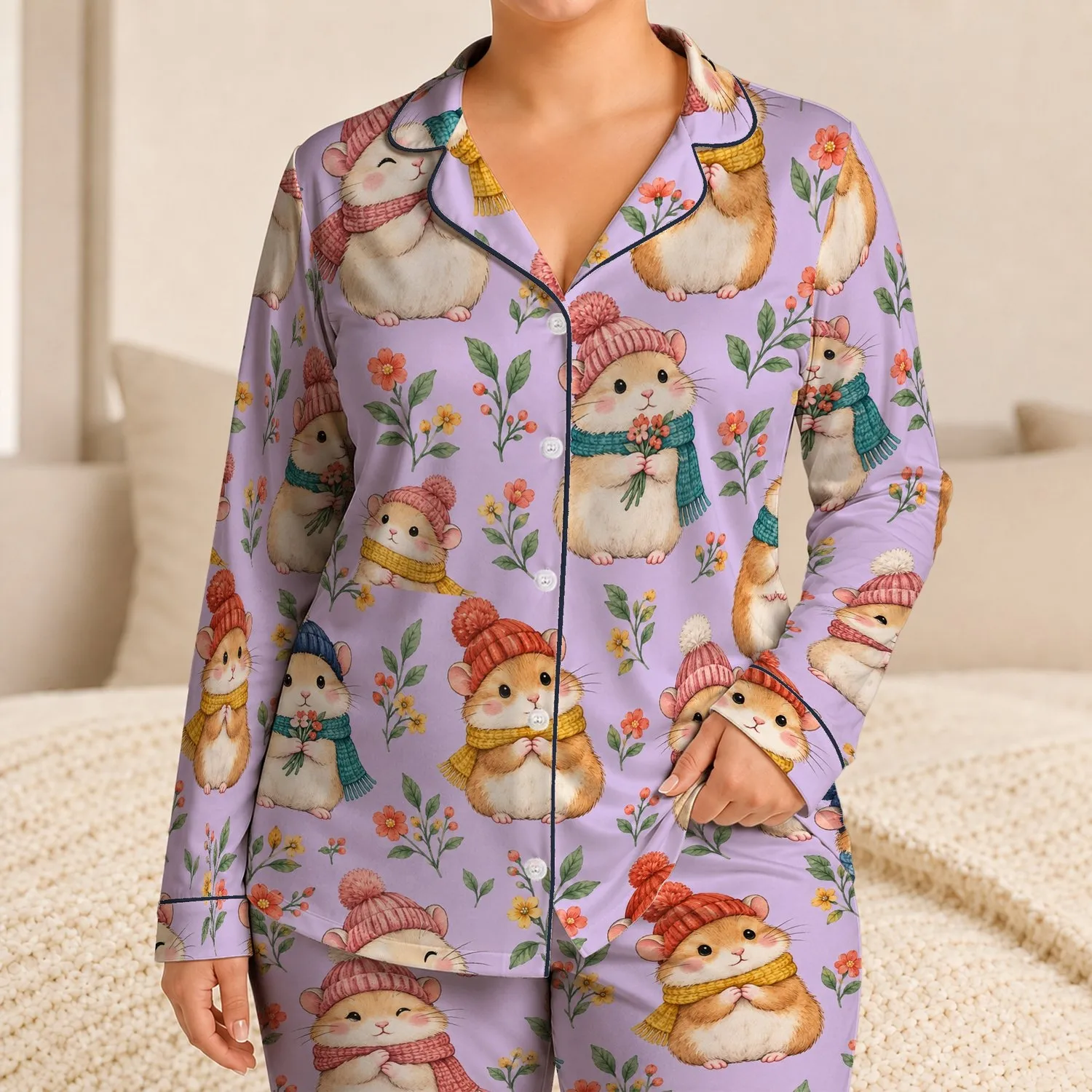 Cozy Winter Hamster Companions for Relaxing Evenings and Thoughtful Gifts Satin Pajamas Set - 1