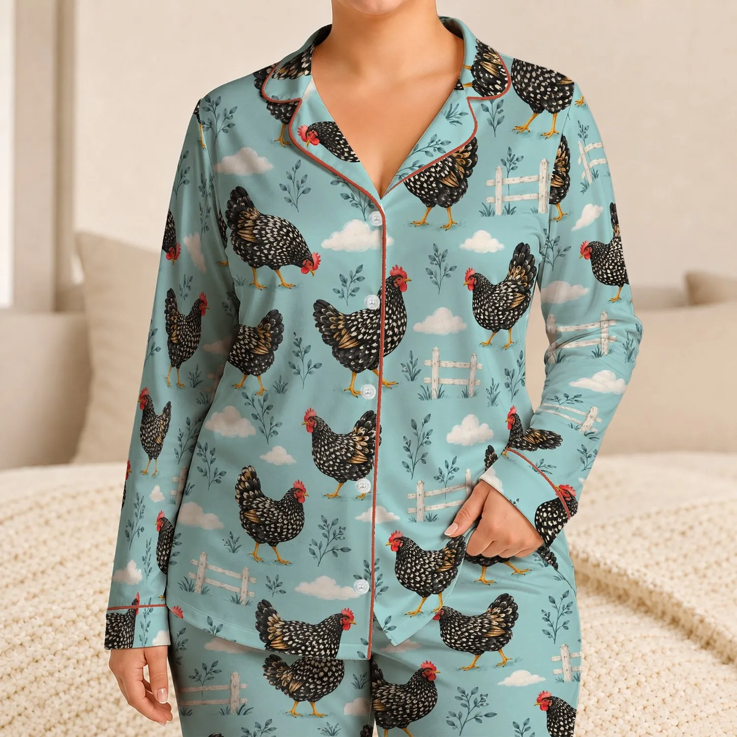 Black Hen Farmyard Charm for Cozy Country Mornings and Relaxed Home Living All Season Satin Pajamas Set - 1