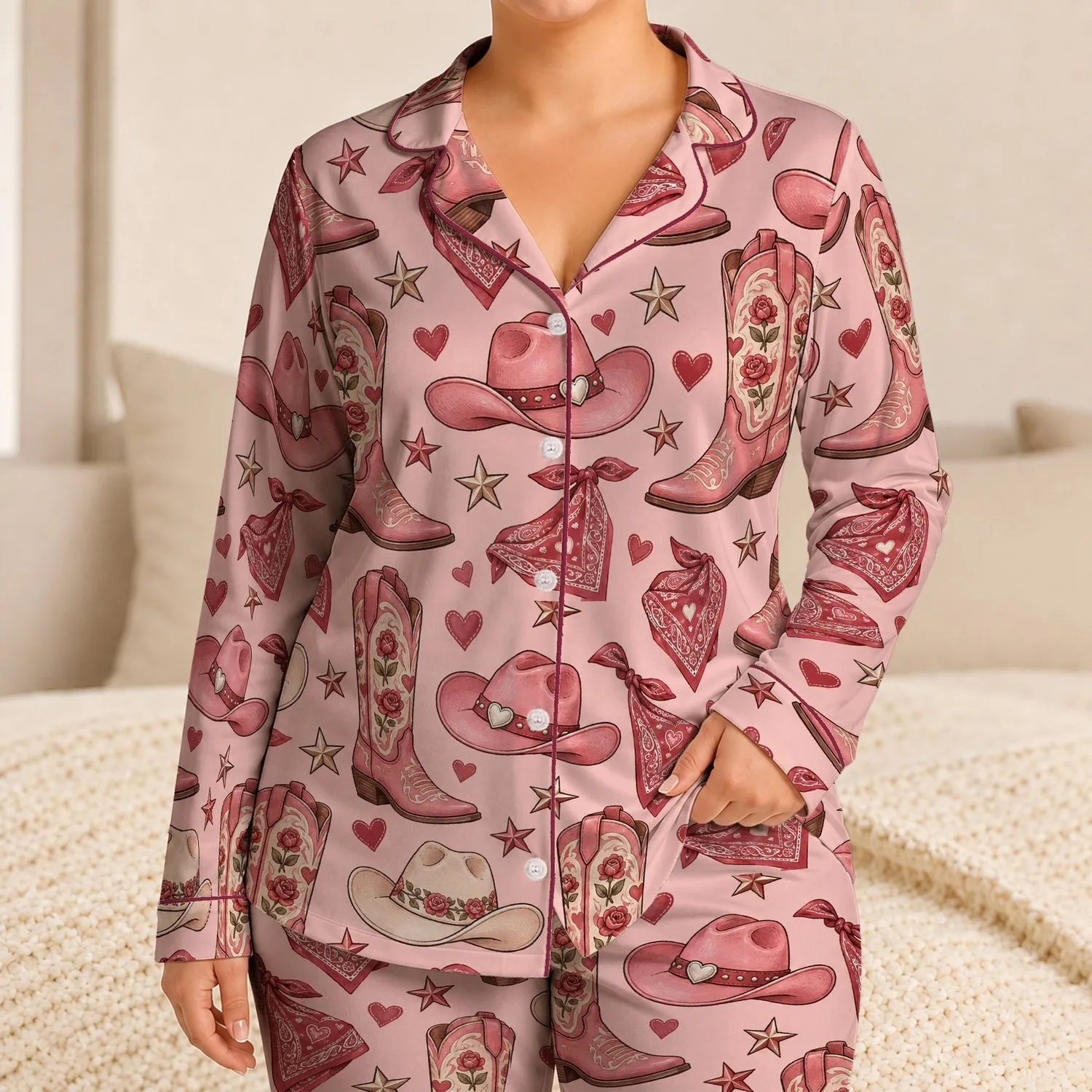 Cowboy Boots and Western Hats for Cozy Country Nights and Women's Relaxed Lounging Satin Pajamas Set - 1