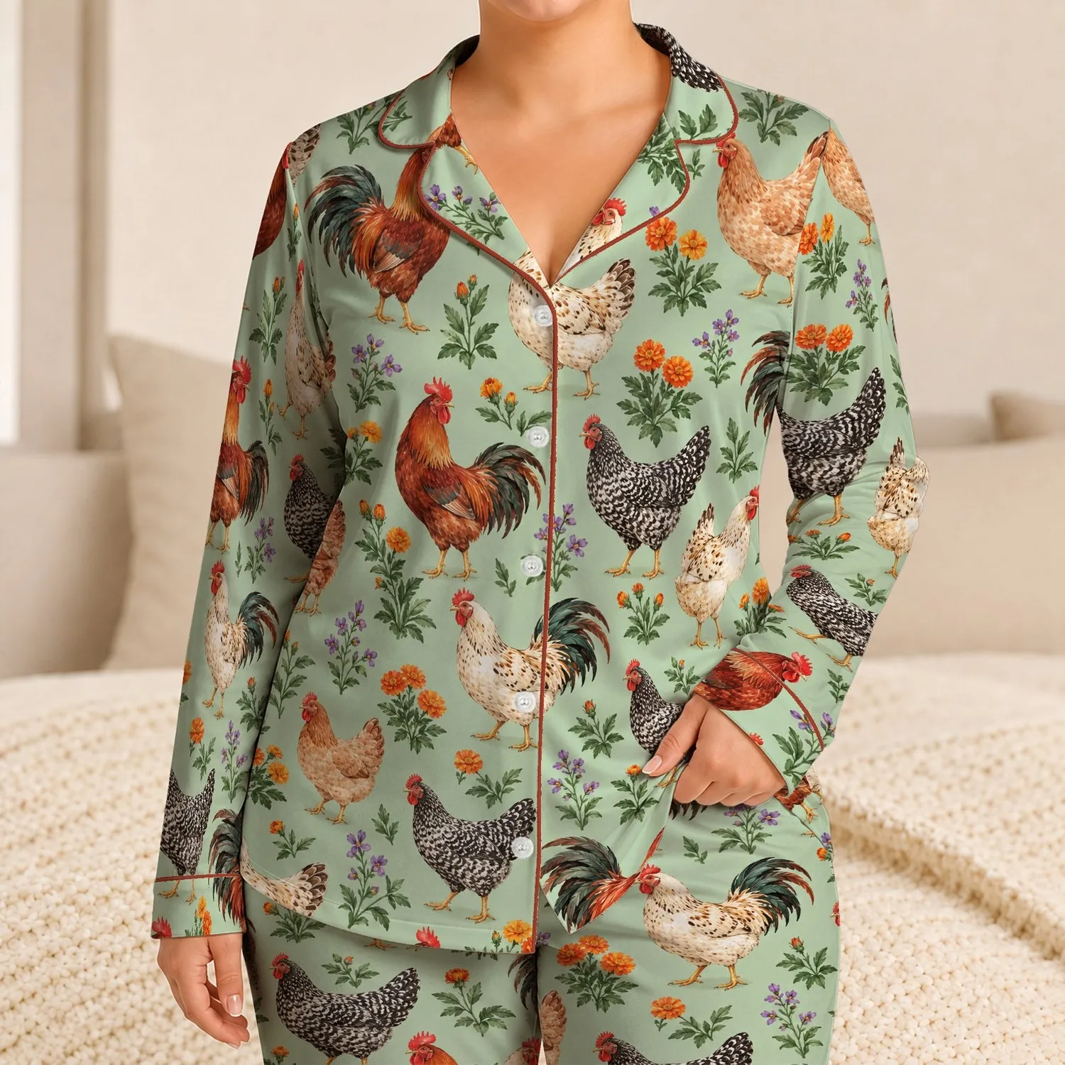 Farmhouse Chickens and Roosters for a Cheerful Easter Springtime Gift Satin Pajamas Set - 1