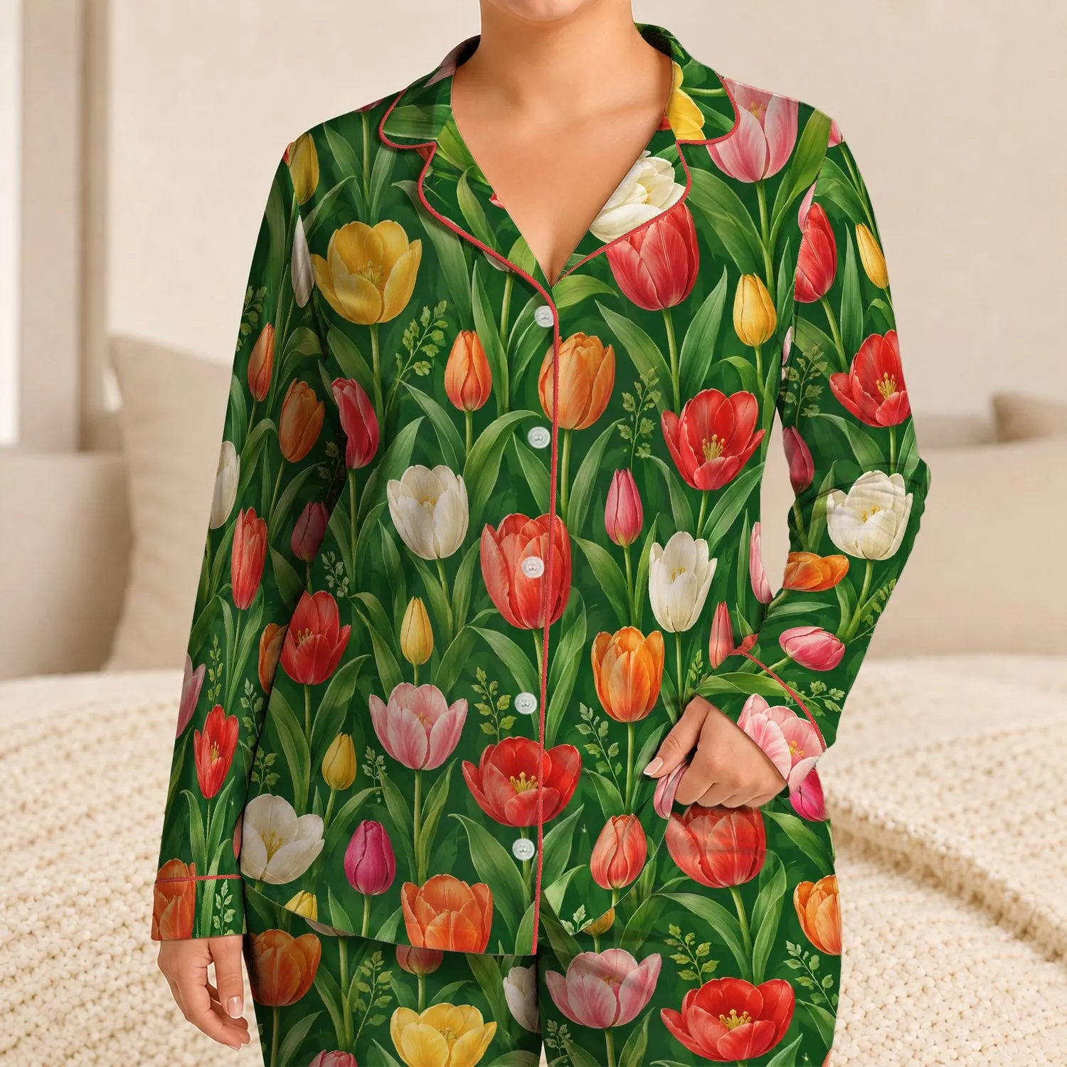 Colorful Tulip Blooms for Spring Garden Getaways and Relaxed Vacation Style Lovers Satin Pajamas Set - 1