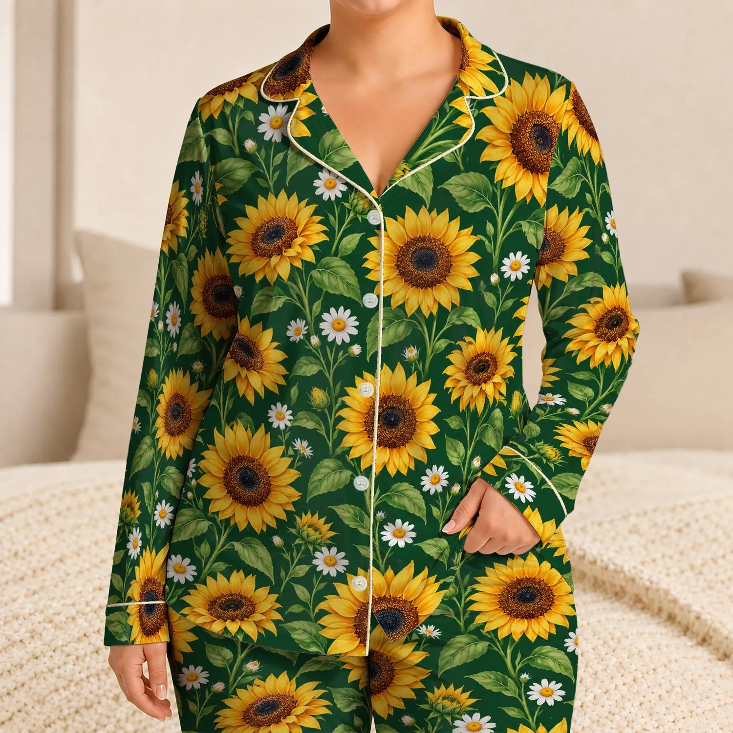 Sunflower and Daisy Blooms for Relaxed Summer Lounging and Nature-Loving Gift Ideas Satin Pajamas Set - 1