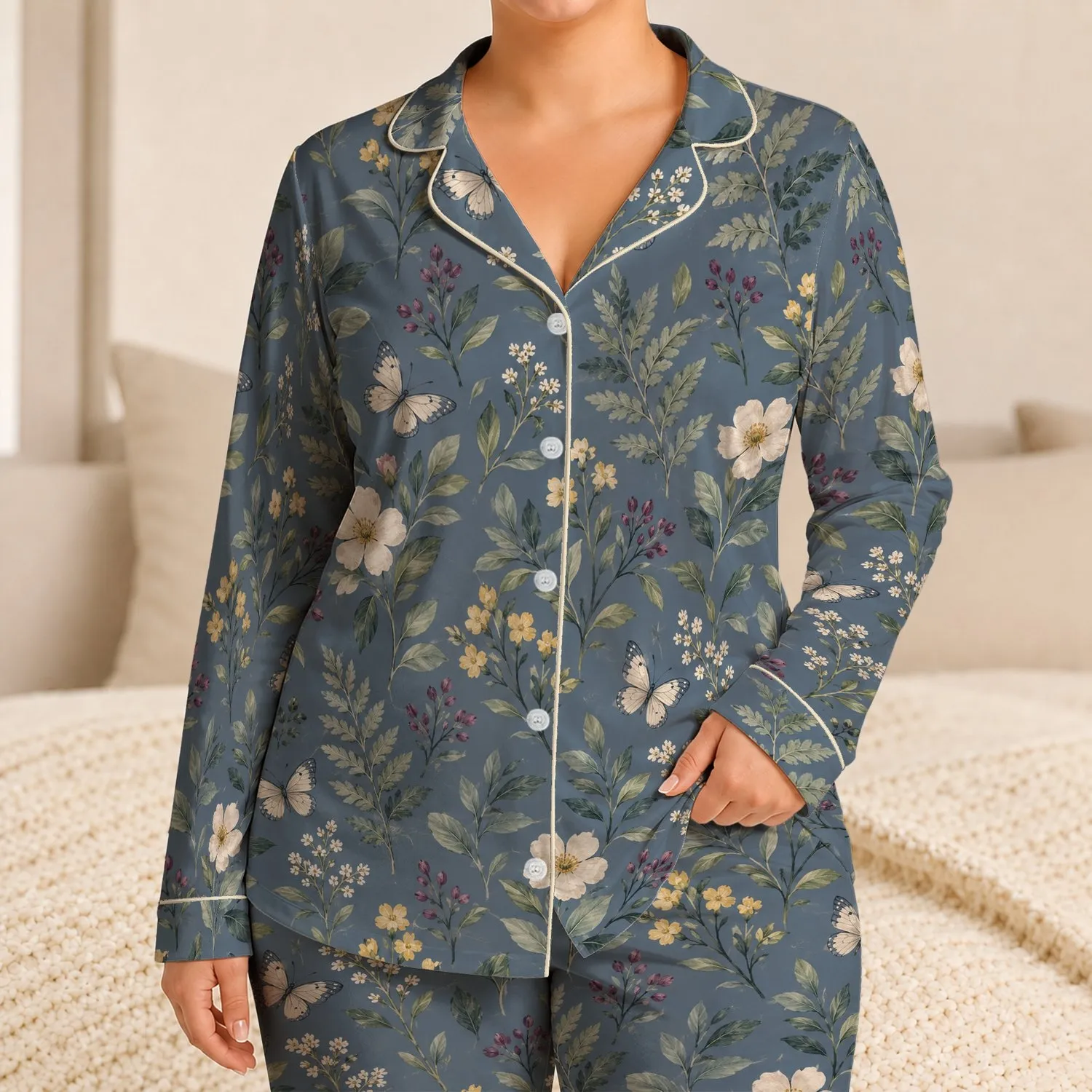 Pastoral Wildflowers And Butterflies For Relaxed Summer Getaways Satin Pajamas Set - 1