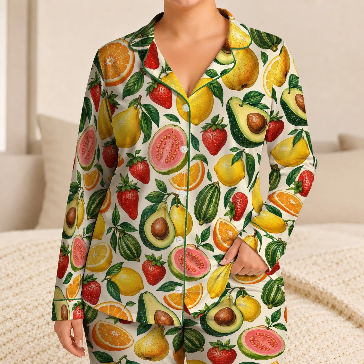 Citrus And Tropical Fruit For Sunny Summer Lounging And Beach Getaways Satin Pajamas Set - 1