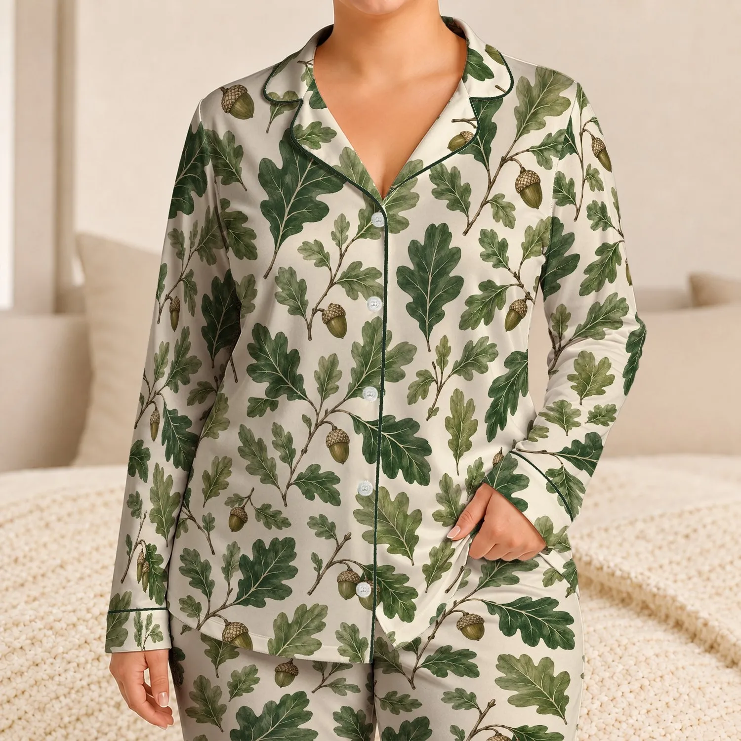 Oak Leaves And Acorns For Relaxed Coastal Getaways And Everyday Nature Lovers Satin Pajamas Set - 1