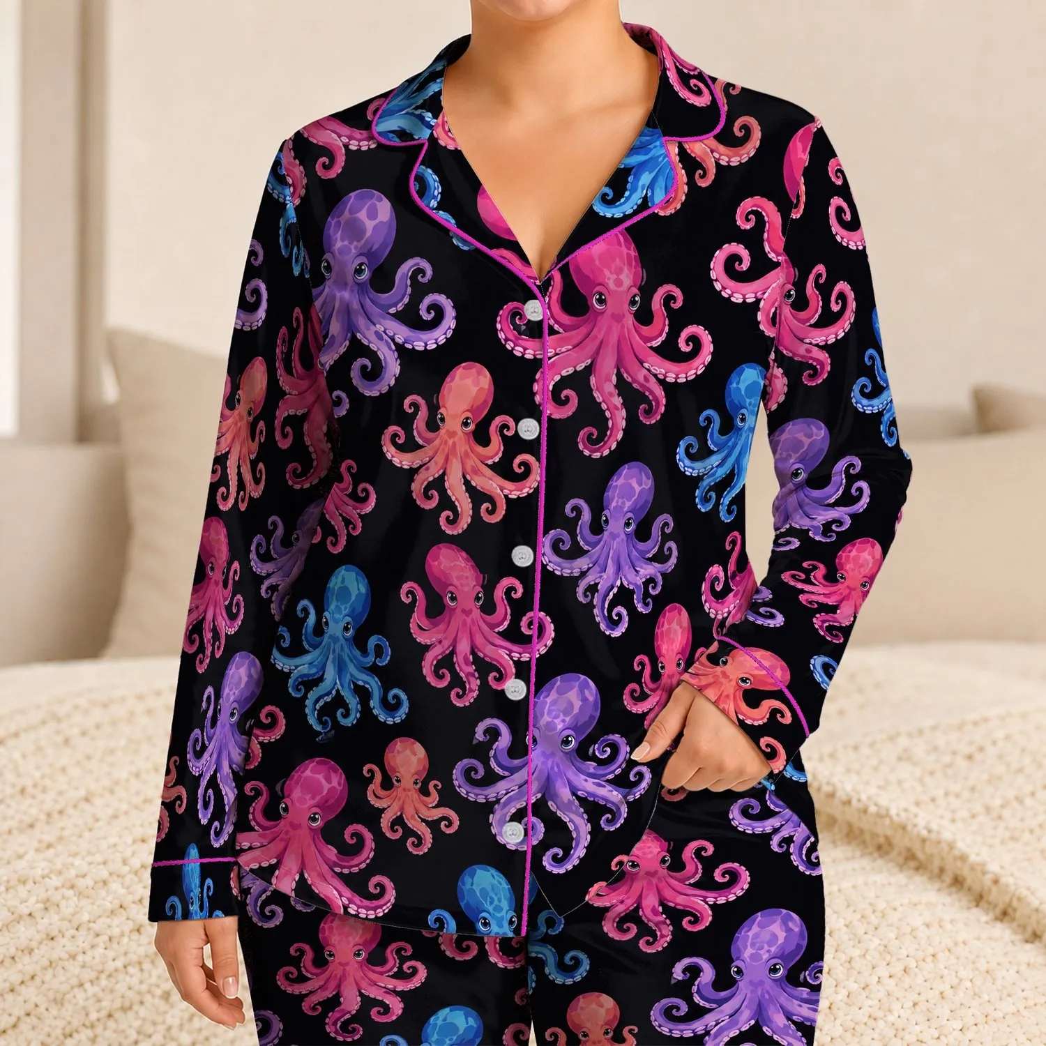 Vibrant Octopus Motifs for Tropical Beach Holidays and Relaxed Summer Vacation Escapes Satin Pajamas Set - 1