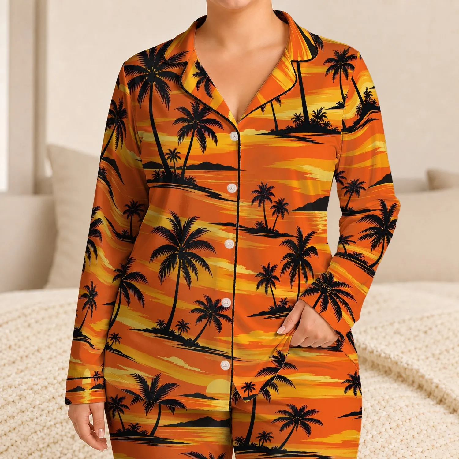 Tropical Palm Sunset Scenes for Relaxed Beach Days and Warm-Weather Island Getaways Satin Pajamas Set - 1