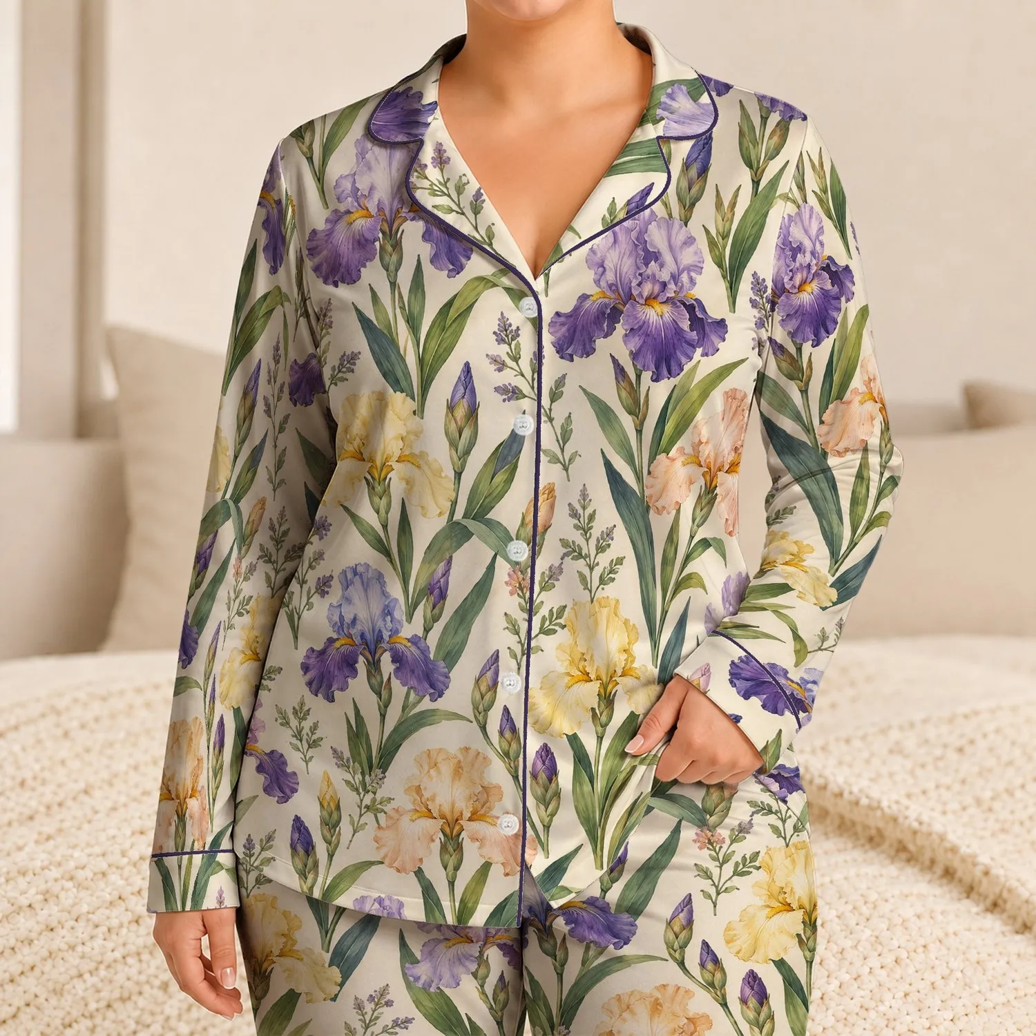 Watercolor Iris Blooms for Relaxed Coastal Getaways and Garden-Inspired Summer Style Satin Pajamas Set - 1