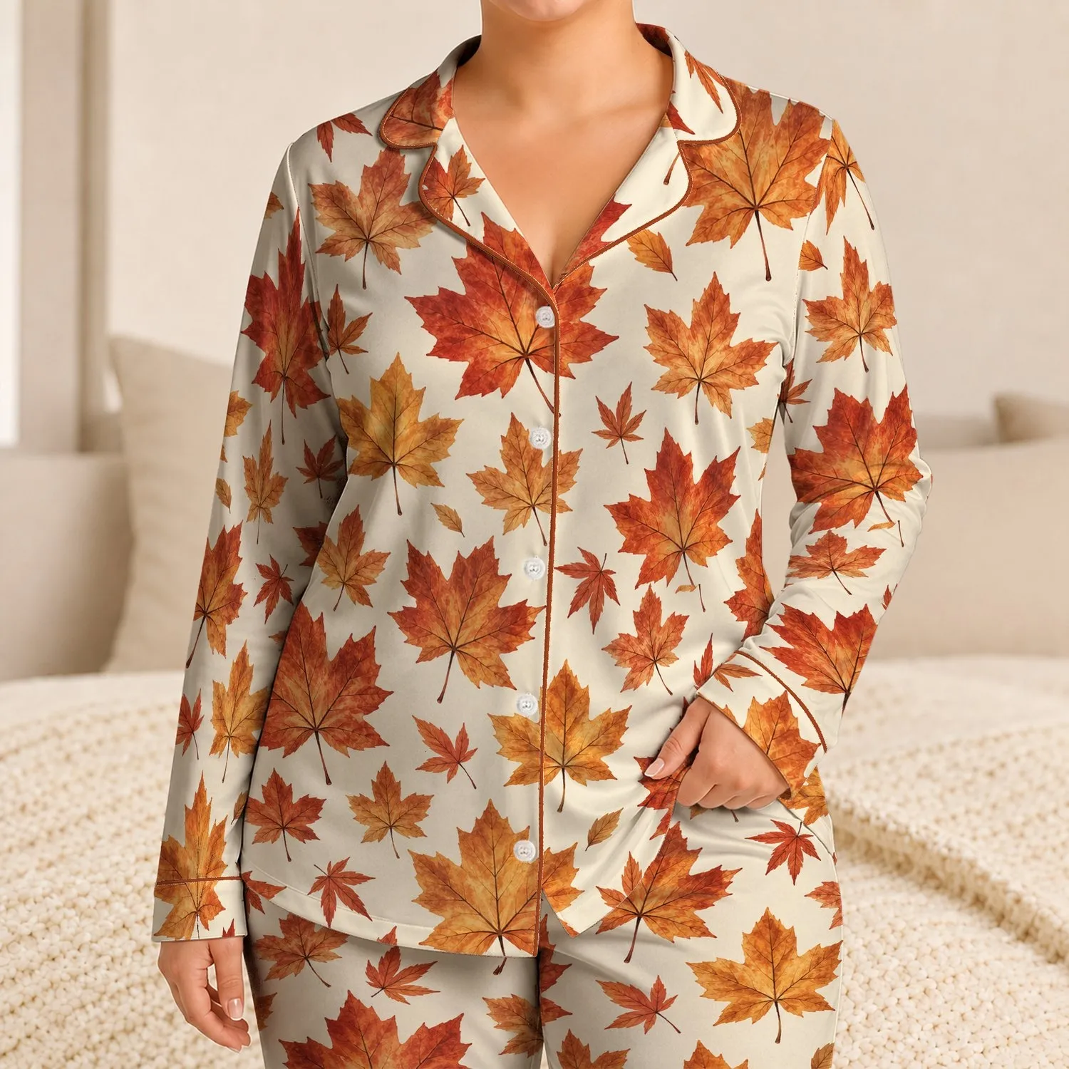 Autumn Maple Leaves for Cozy Seasonal Lounging and Relaxed Weekend Getaways at Home Satin Pajamas Set - 1
