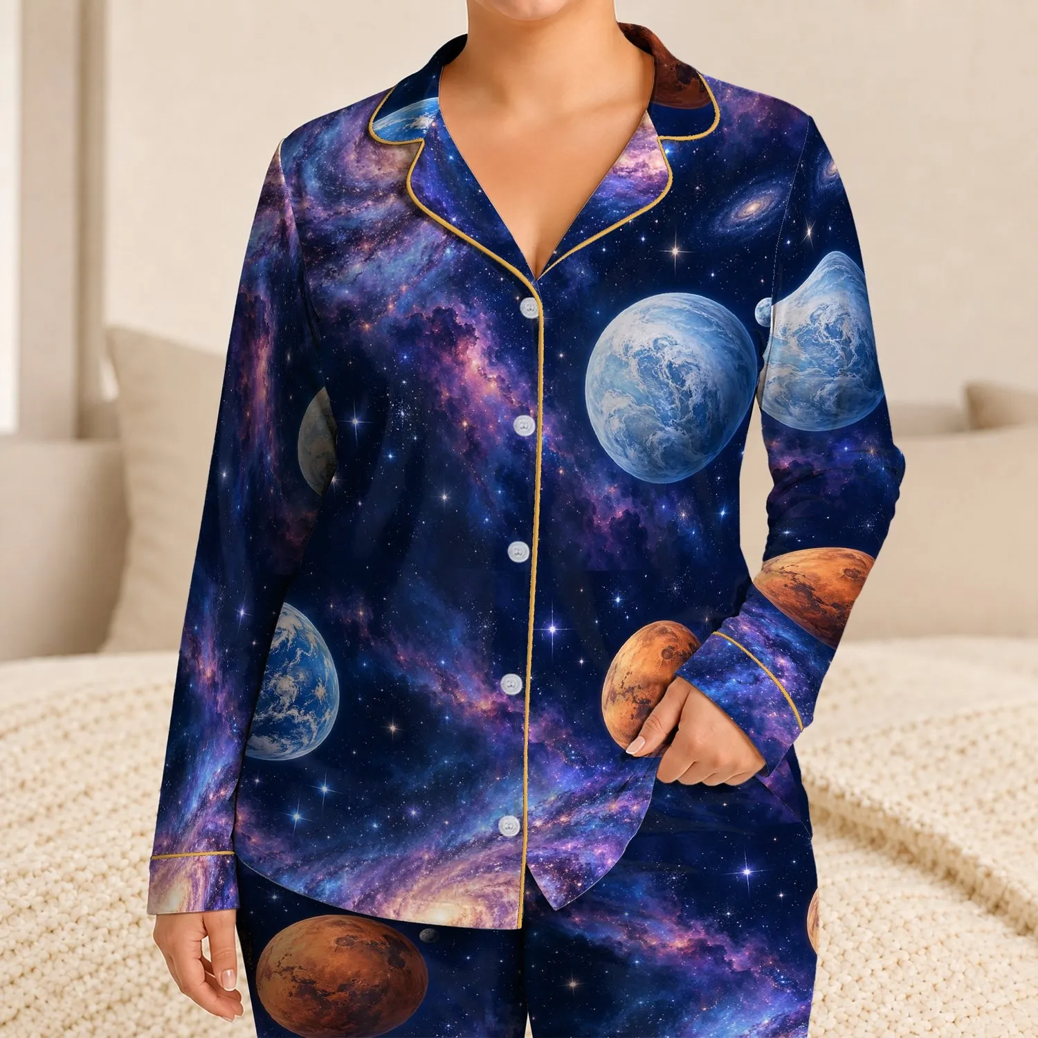 Colorful Planetary Cosmos for Dreamy Stargazing Nights and Relaxed Evenings Satin Pajamas Set - 1