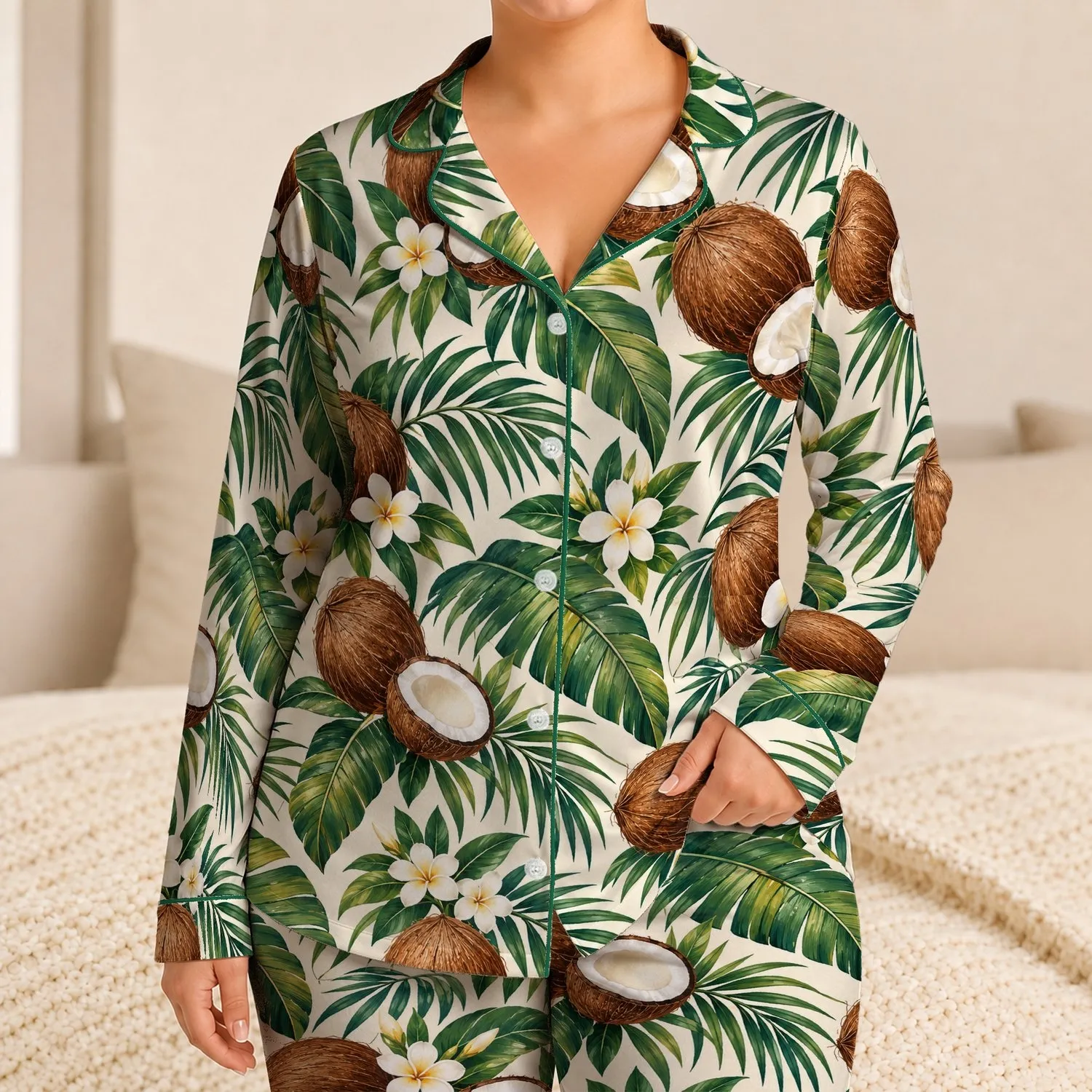Tropical Coconuts And Palm Leaves For Relaxed Island Holidays And Coastal Getaways Satin Pajamas Set - 1