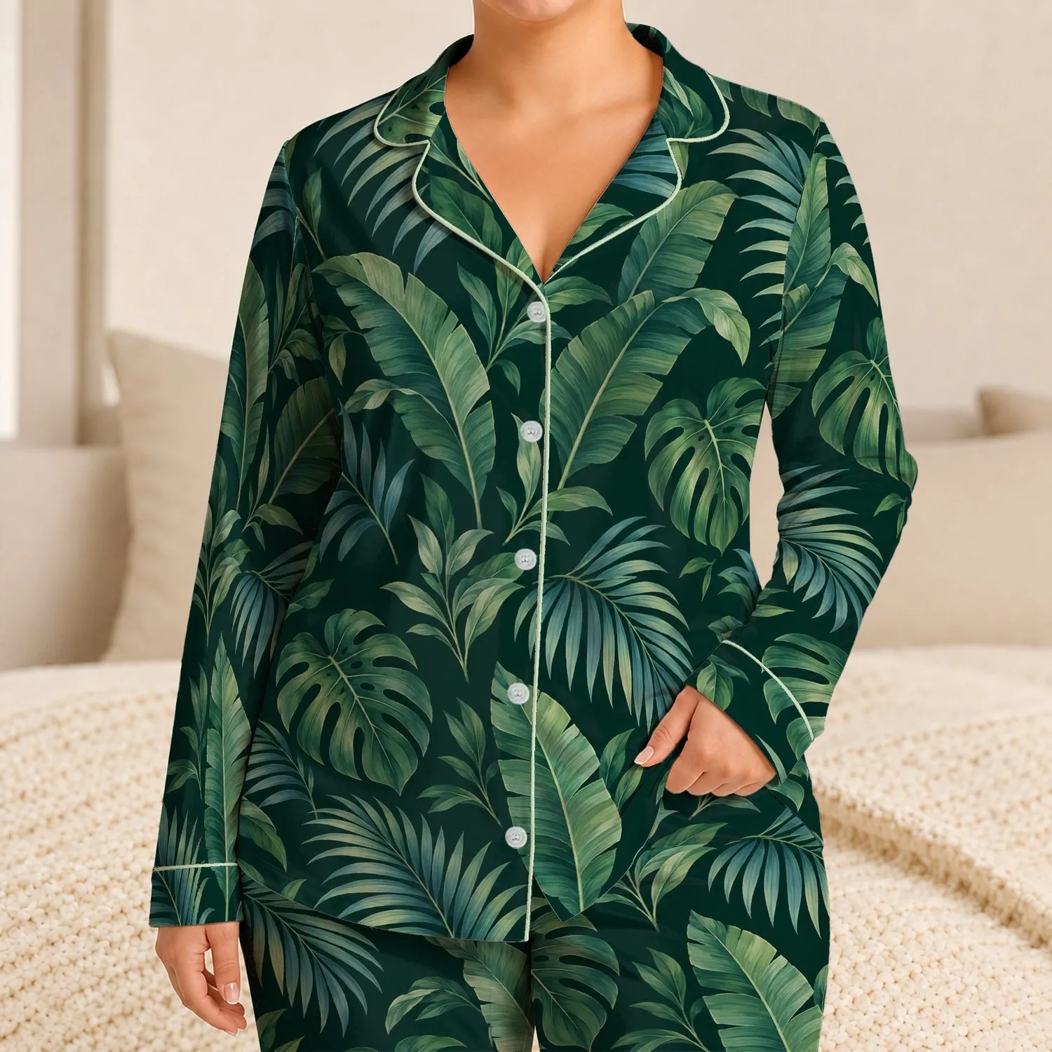 Tropical Palm And Monstera Leaves For Relaxed Summer Getaways And Island Escapes Satin Pajamas Set - 1