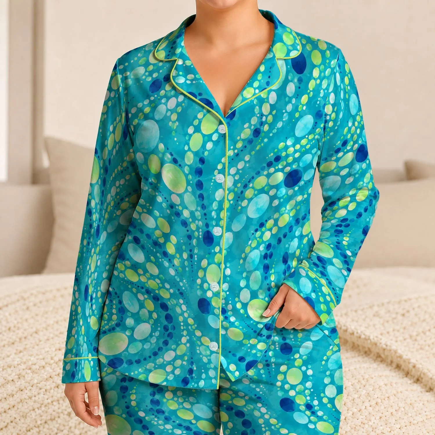 Turquoise Ocean Bokeh Waves for Relaxed Coastal Getaways and Easy Summer Lounging Satin Pajamas Set - 1