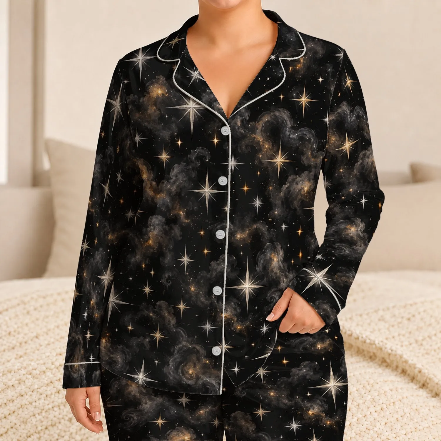 Midnight Stars And Amber Smoke For Party Nights And Cozy Lounging Gifts For Him Satin Pajamas Set - 1