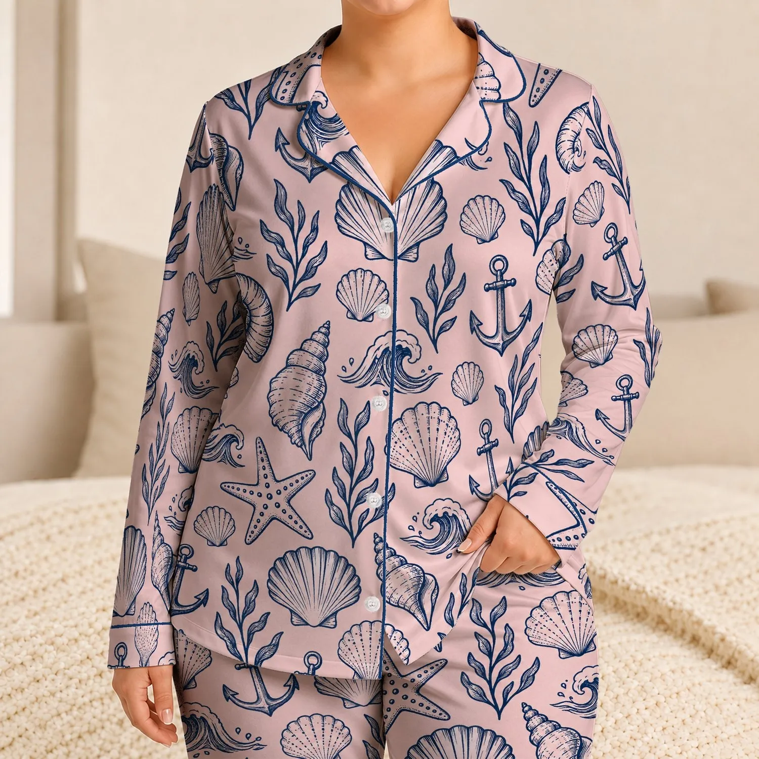 Coastal Shells and Sea Life for Relaxed Summer Getaways and Beachside Vacation Escapes Satin Pajamas Set - 1