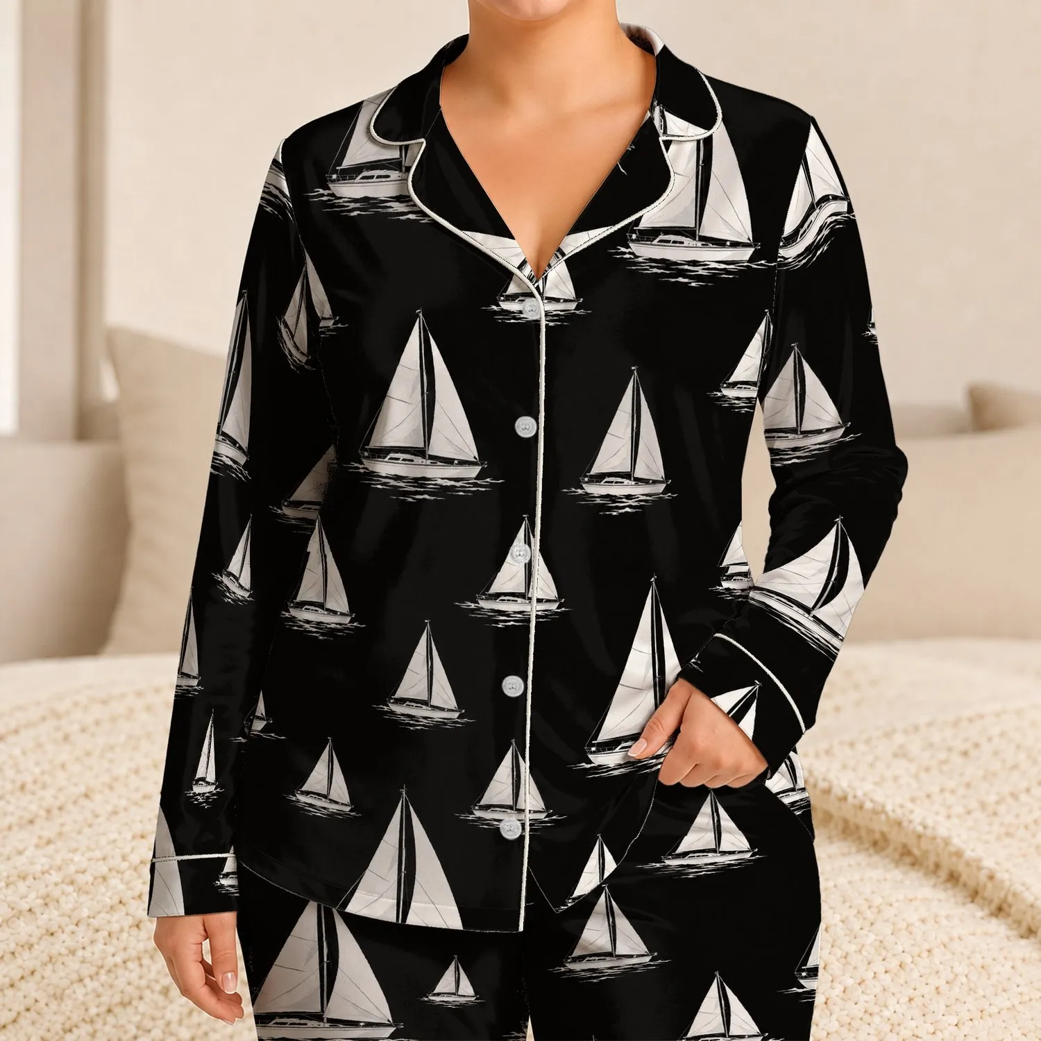 White Sailboats for Coastal Lounging and Summer Beach Getaways for Men Satin Pajamas Set - 1