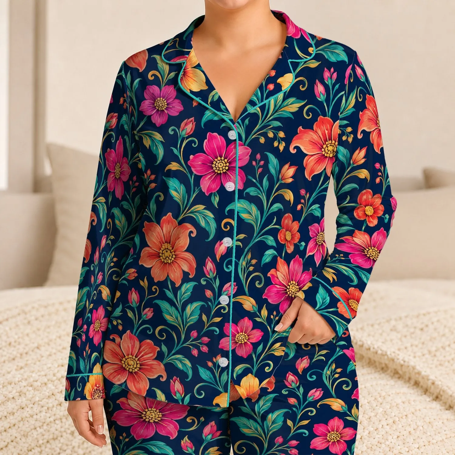 Vibrant Wildflower Blooms for Relaxed Evenings and Cozy Lounging at Home for Men Satin Pajamas Set - 1